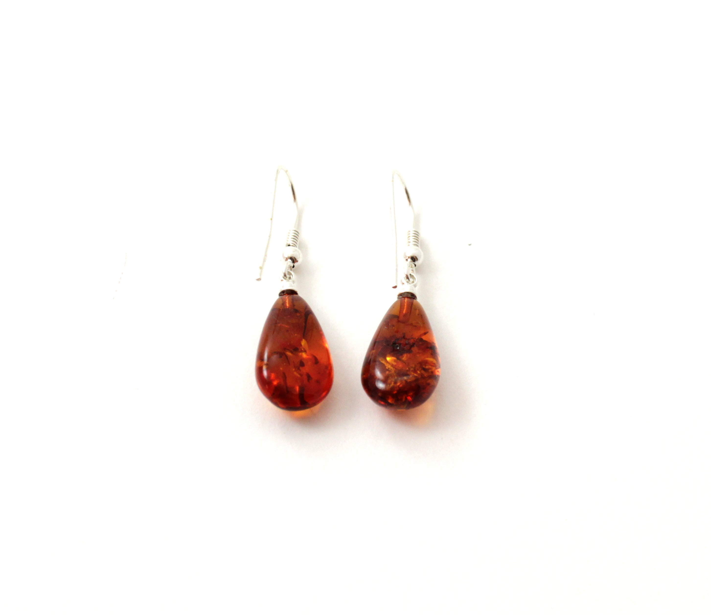 Cognac Baltic Amber Drop Earrings - Sterling Silver 925 Jewelry Bijou Her