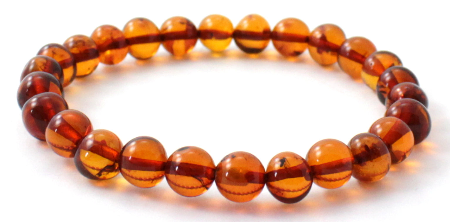 Cognac Brown Amber Stretch Bracelet for Women and Men - Beaded Gemstone Jewelry Bijou Her