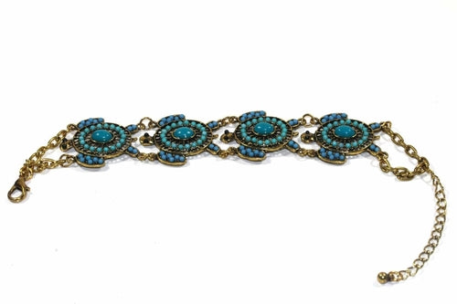 Colorful Bead Drop Turtle Bracelet - Handmade with Gold Tone Finish and Colorful Beads, Available in Different Colors, 7.5 Inches with Extender, Lobster Clasp Closure. Bijou Her