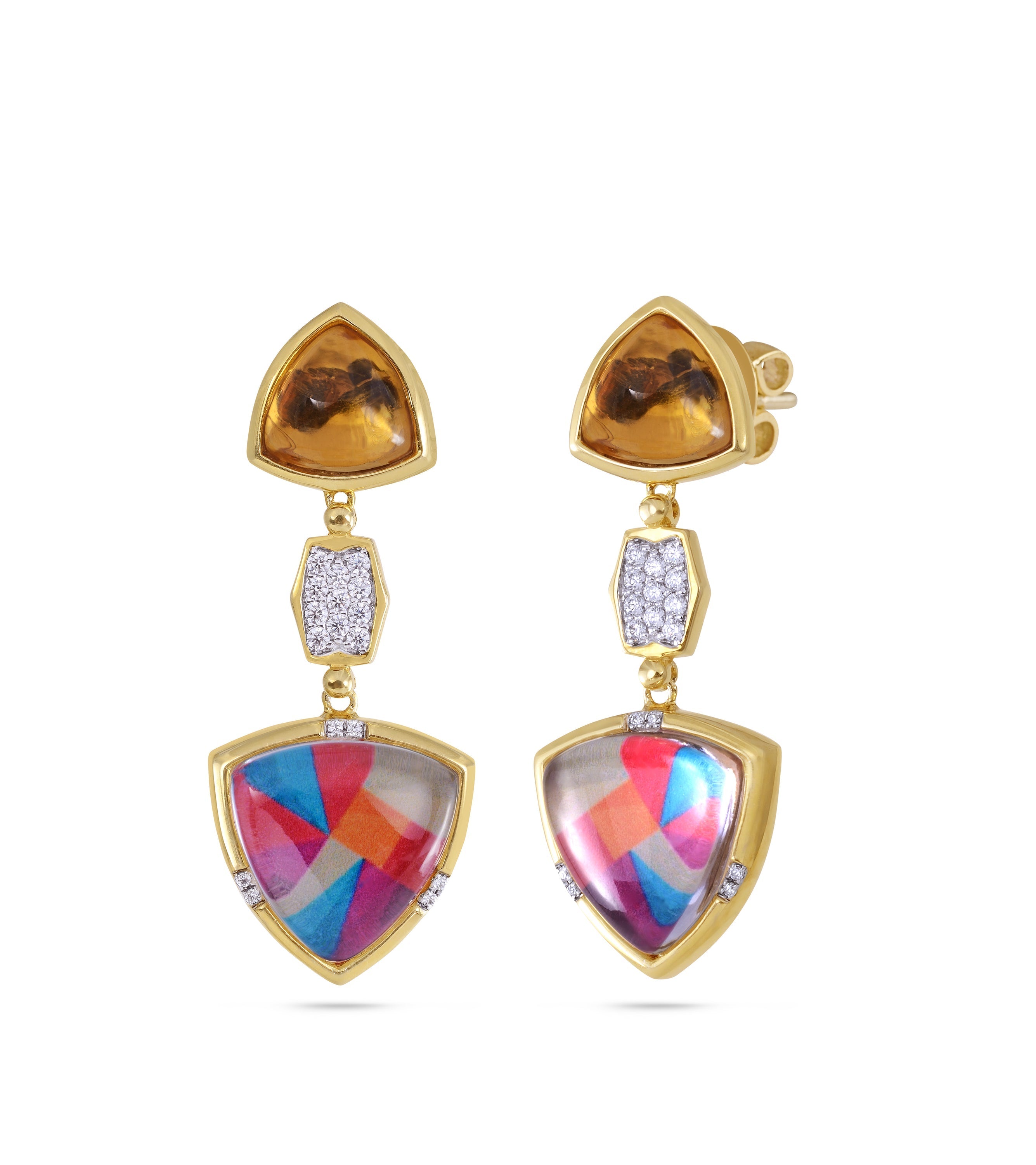 Colorful Canvas Diamond & Citrine Drop Earrings in 14K Gold Plating Bijou Her