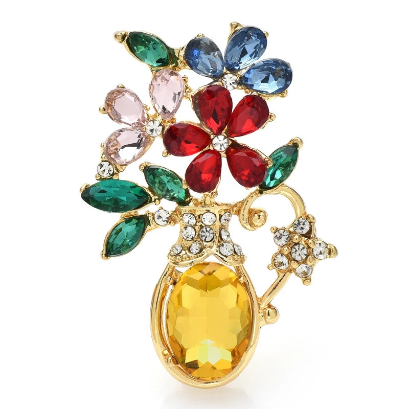 Colorful Flowers Diamond-encrusted Vase Potted Modeling Brooch Accessories Bijou Her