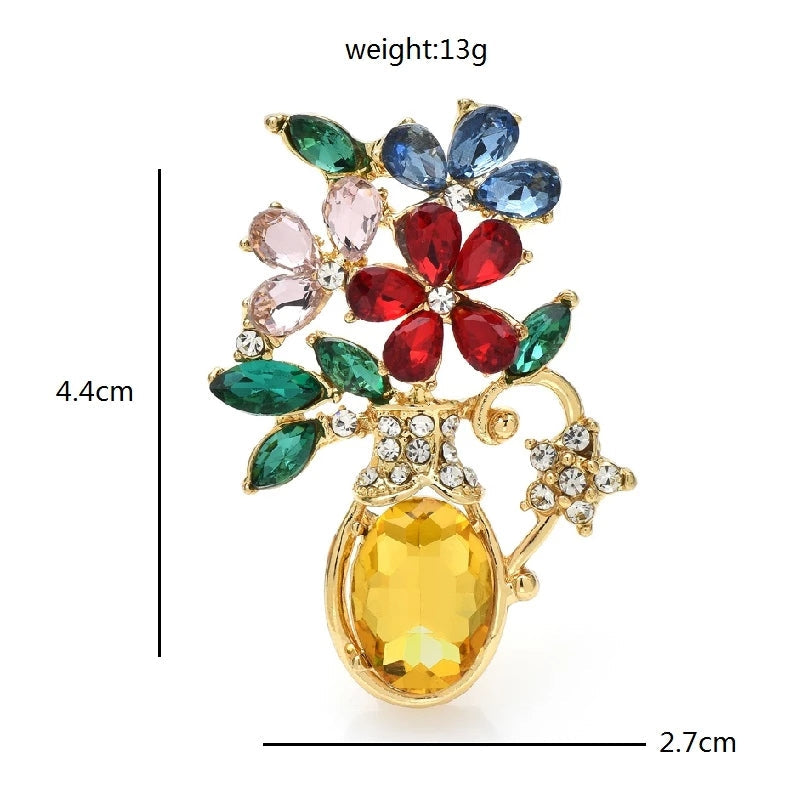 Colorful Flowers Diamond-encrusted Vase Potted Modeling Brooch Accessories Bijou Her