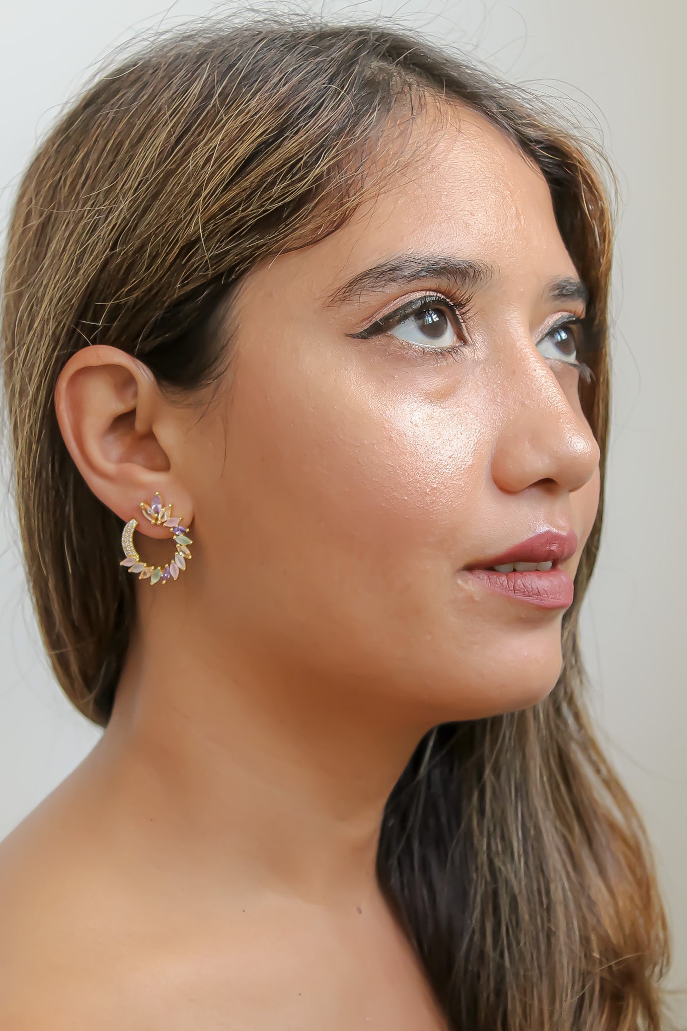 Colorful Golden Viper Earrings with Zirconia Stones - 18K Gold Plated, Lightweight Design, Pierced Ears | Bombay Sunset Sustainability Values Bijou Her