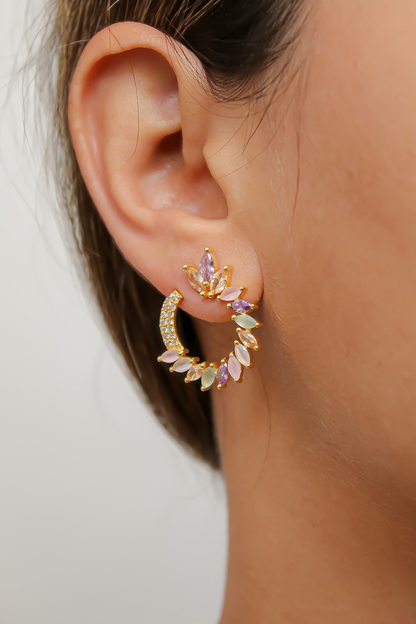 Colorful Golden Viper Earrings with Zirconia Stones - 18K Gold Plated, Lightweight Design, Pierced Ears | Bombay Sunset Sustainability Values Bijou Her