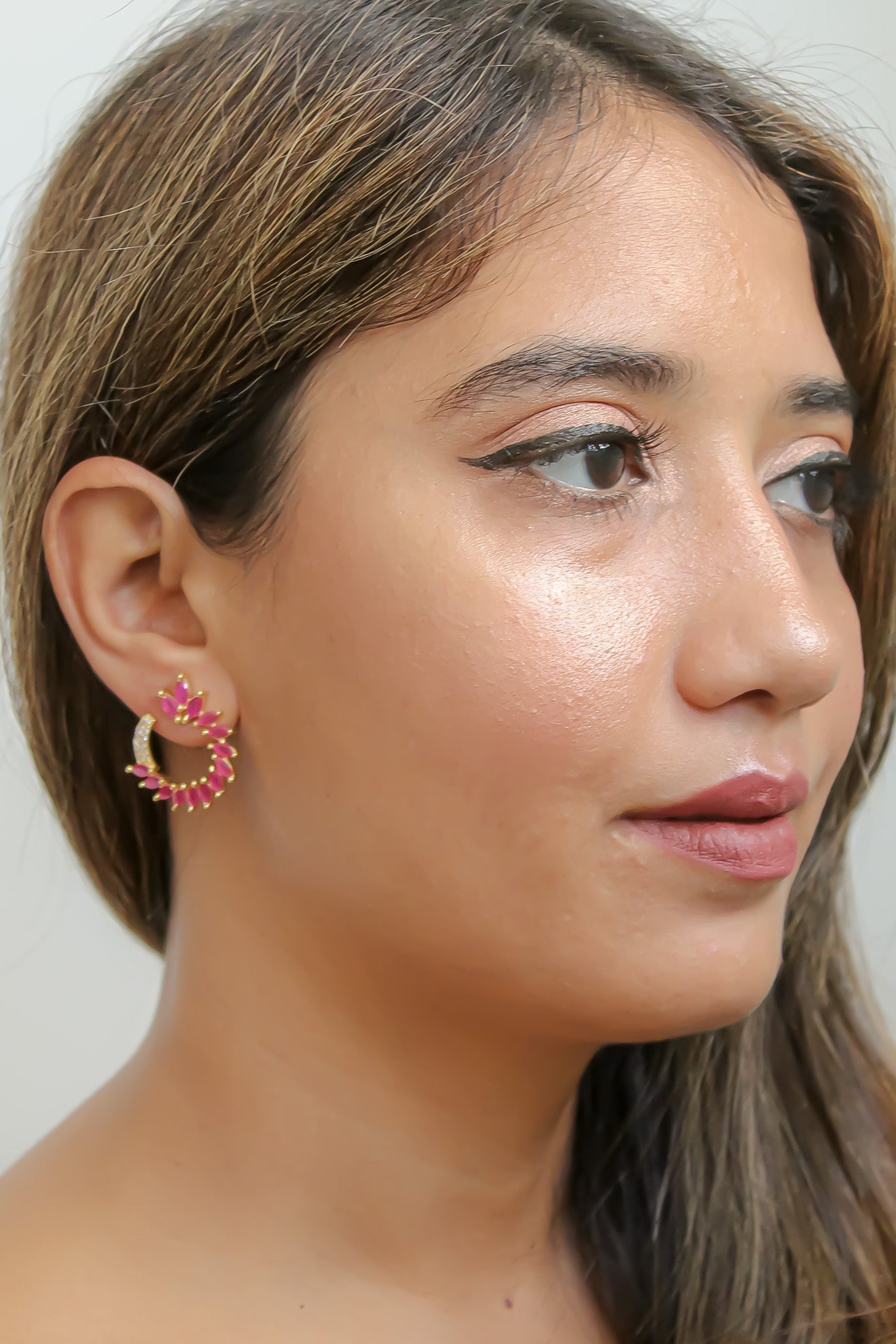 Colorful Golden Viper Earrings with Zirconia Stones - 18K Gold Plated, Lightweight Design, Pierced Ears | Bombay Sunset Sustainability Values Bijou Her