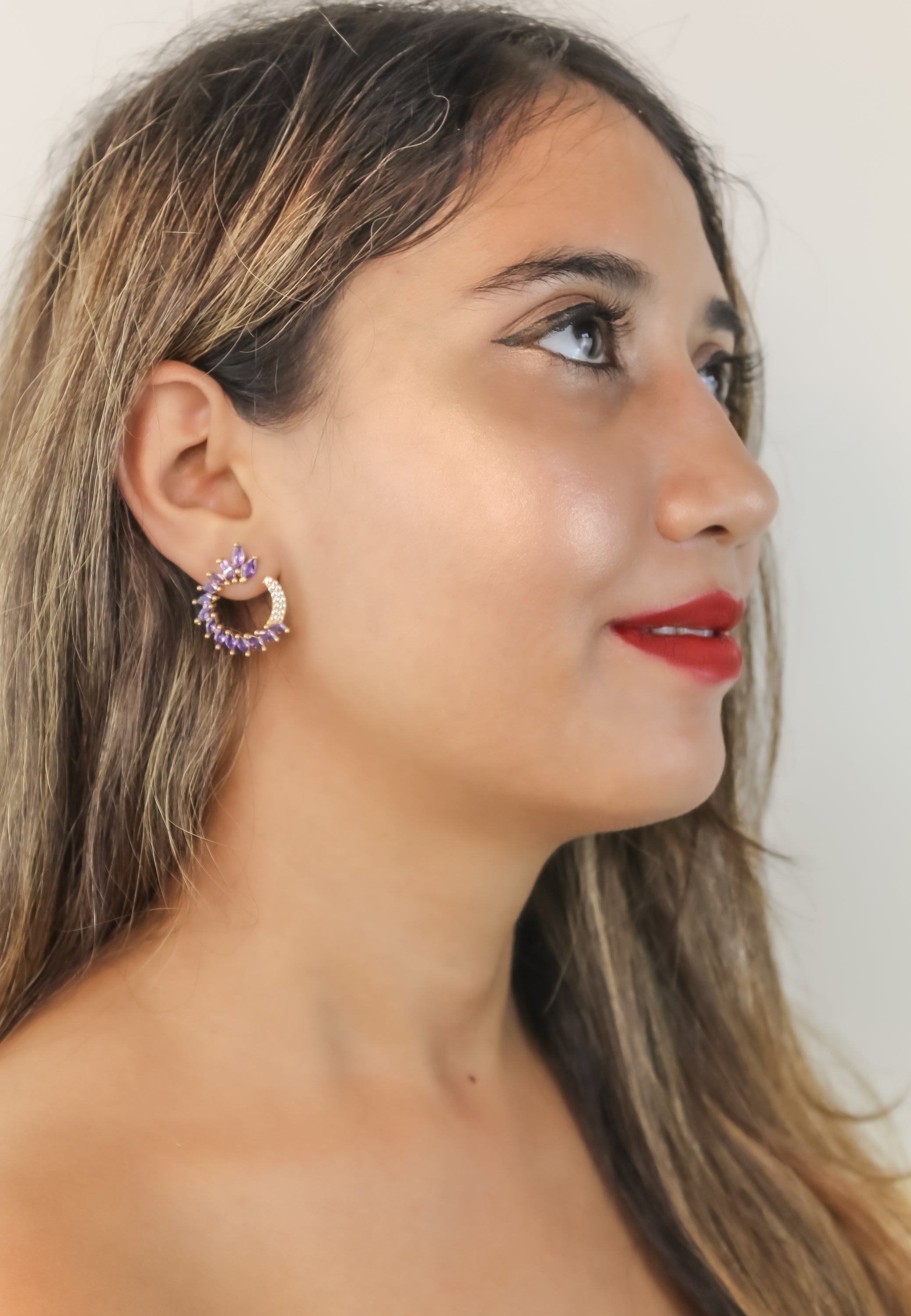 Colorful Golden Viper Earrings with Zirconia Stones - 18K Gold Plated, Lightweight Design, Pierced Ears | Bombay Sunset Sustainability Values Bijou Her