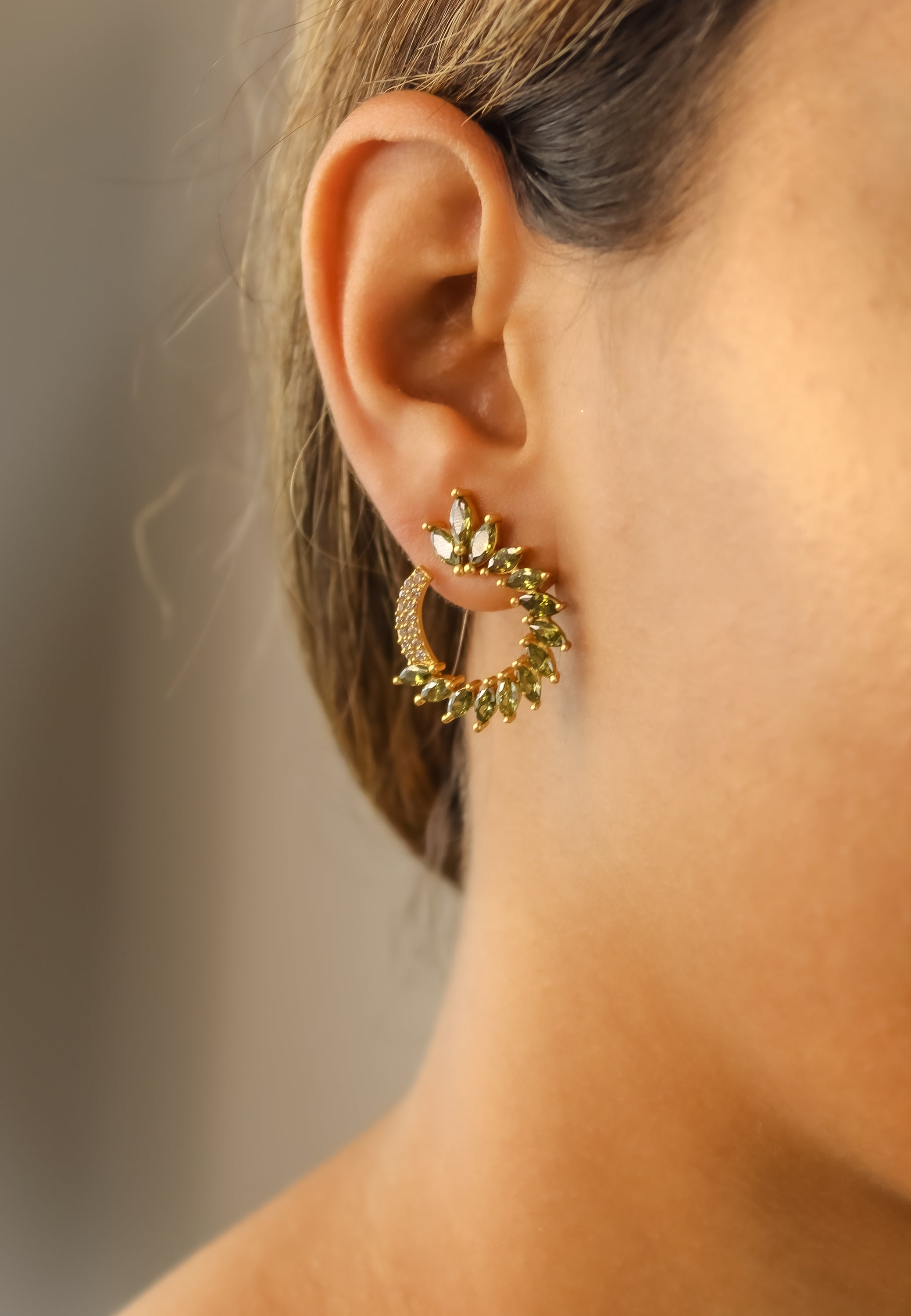 Colorful Golden Viper Earrings with Zirconia Stones - 18K Gold Plated, Lightweight Design, Pierced Ears | Bombay Sunset Sustainability Values Bijou Her