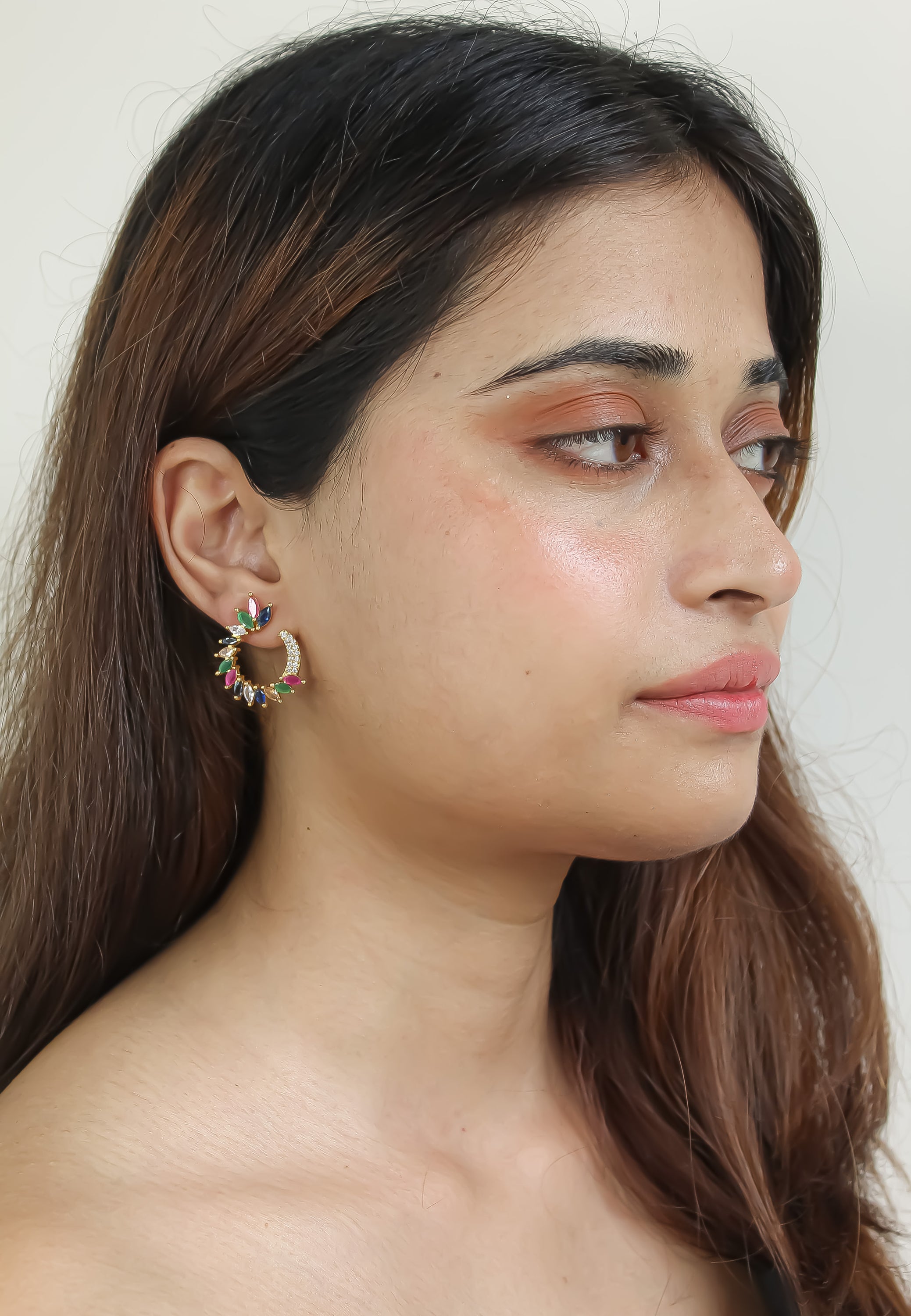 Colorful Golden Viper Earrings with Zirconia Stones - 18K Gold Plated, Lightweight Design, Pierced Ears | Bombay Sunset Sustainability Values Bijou Her