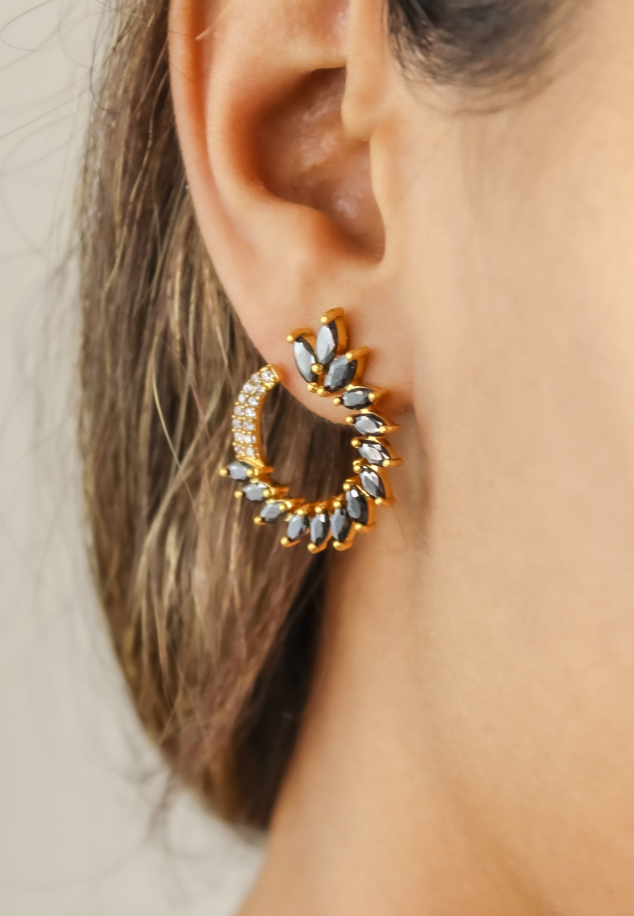 Colorful Golden Viper Earrings with Zirconia Stones - 18K Gold Plated, Lightweight Design, Pierced Ears | Bombay Sunset Sustainability Values Bijou Her