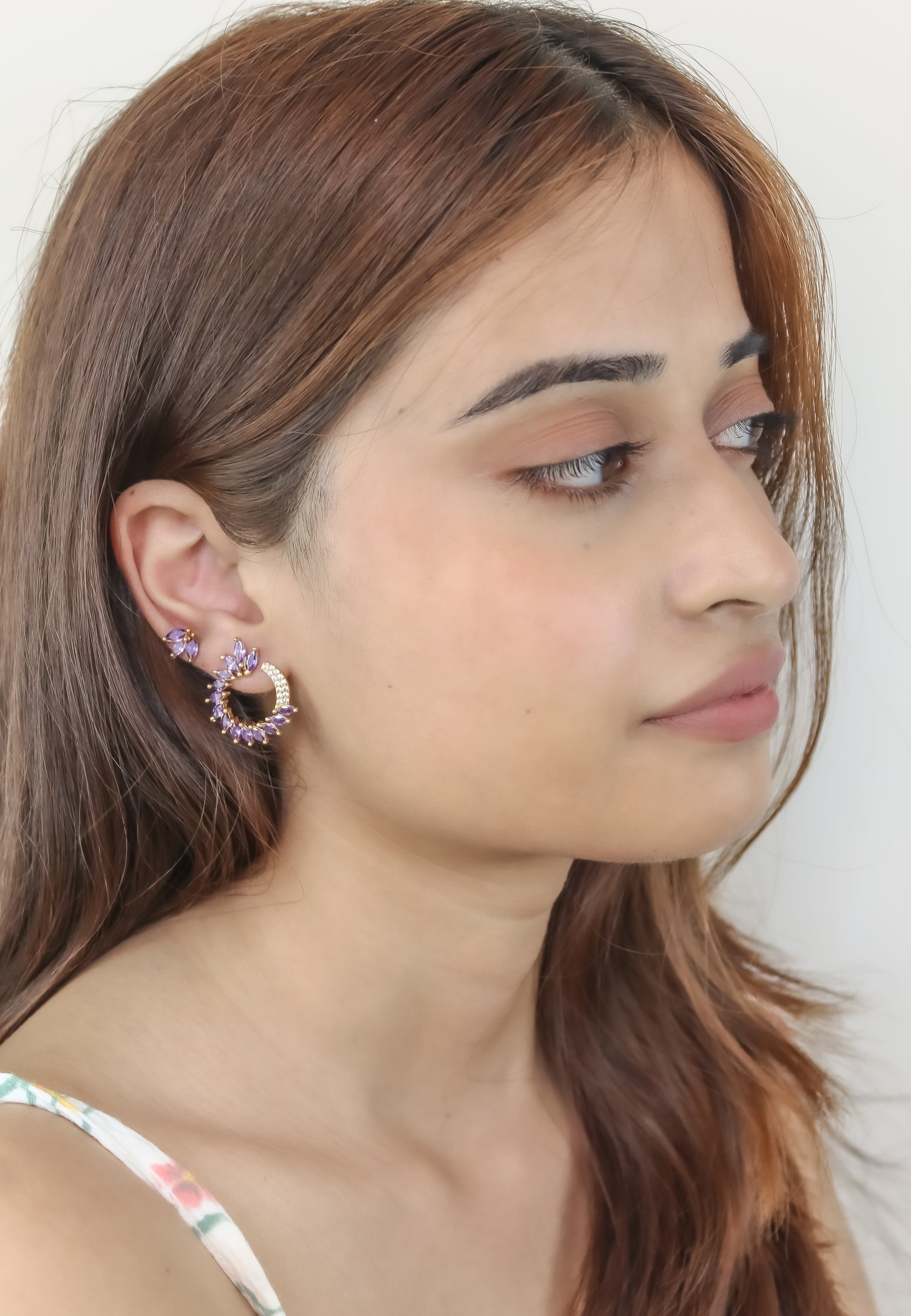 Colorful Golden Viper Earrings with Zirconia Stones - 18K Gold Plated, Lightweight Design, Pierced Ears | Bombay Sunset Sustainability Values Bijou Her