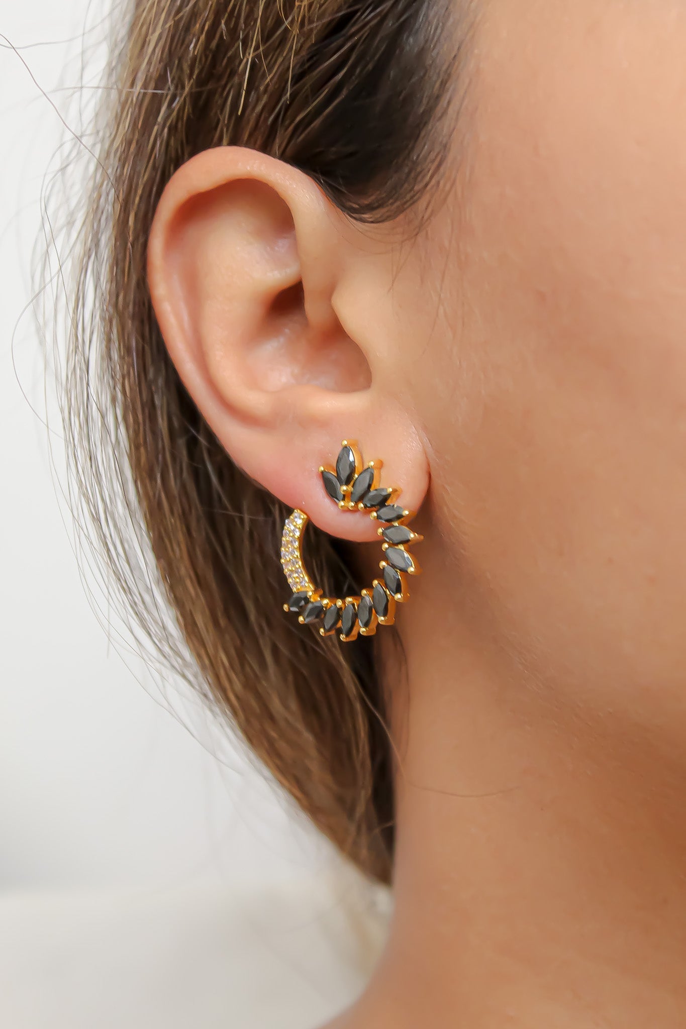 Colorful Golden Viper Earrings with Zirconia Stones - 18K Gold Plated, Lightweight Design, Pierced Ears | Bombay Sunset Sustainability Values Bijou Her