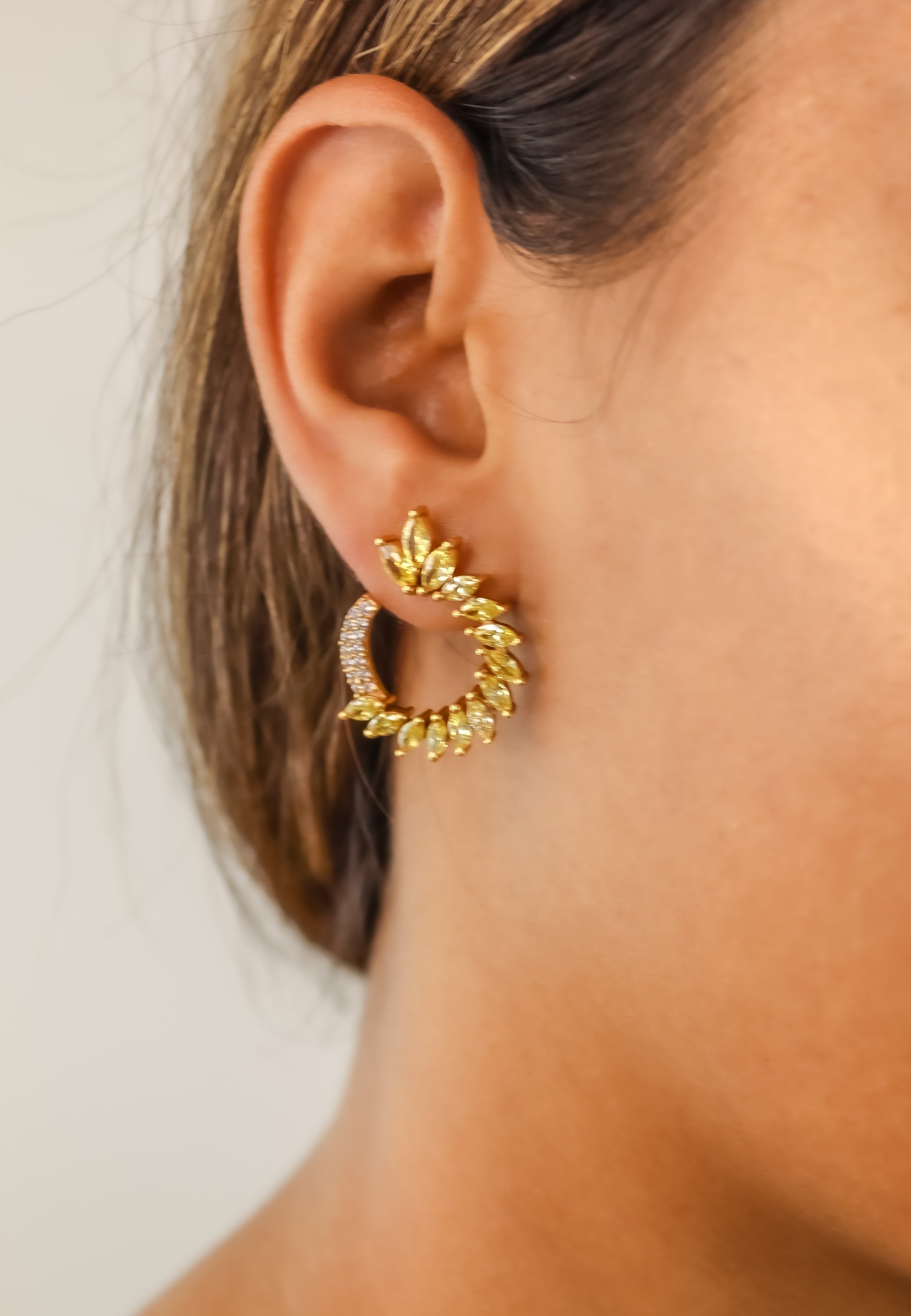 Colorful Golden Viper Earrings with Zirconia Stones - 18K Gold Plated, Lightweight Design, Pierced Ears | Bombay Sunset Sustainability Values Bijou Her