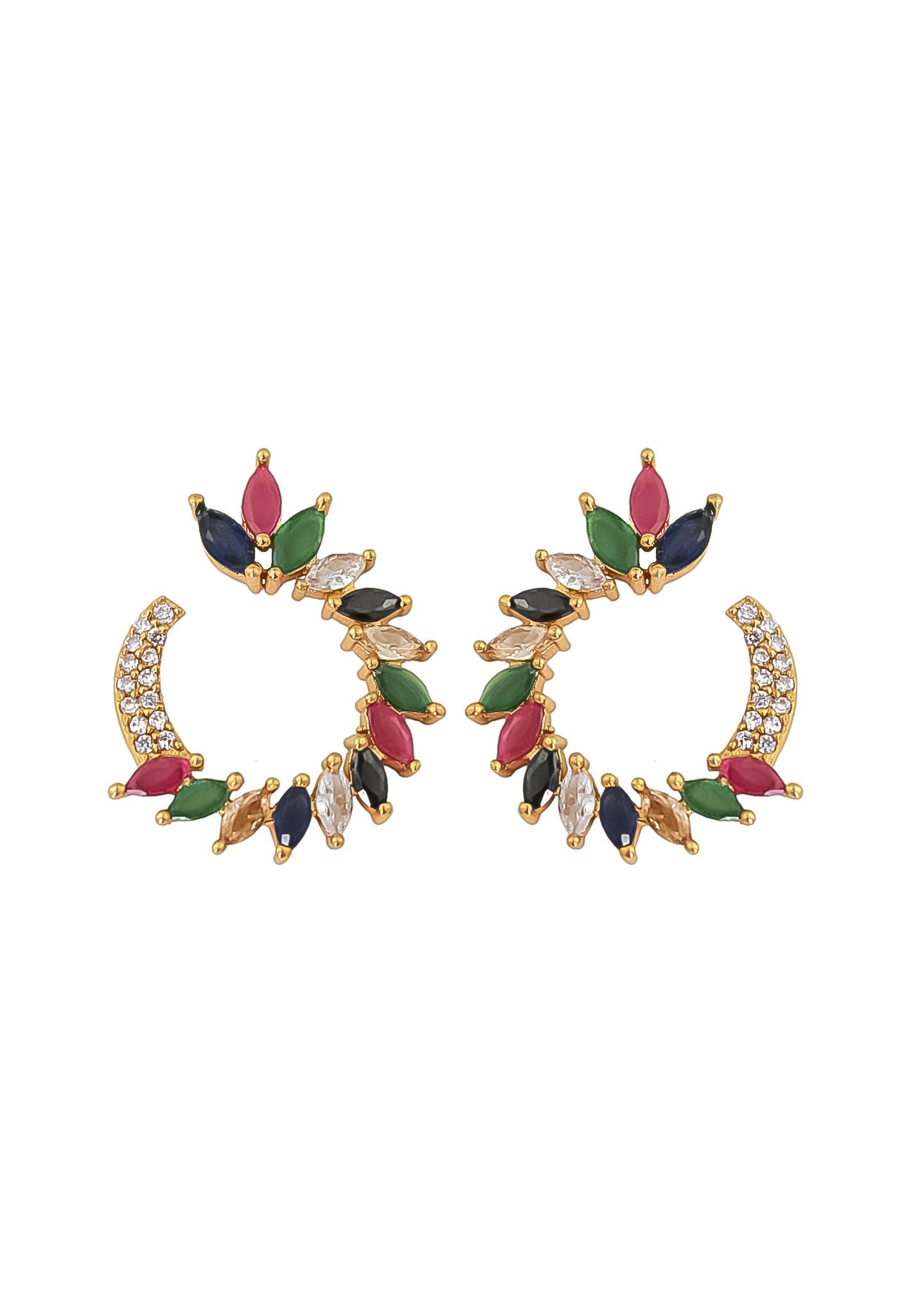 Colorful Golden Viper Earrings with Zirconia Stones - 18K Gold Plated, Lightweight Design, Pierced Ears | Bombay Sunset Sustainability Values Bijou Her