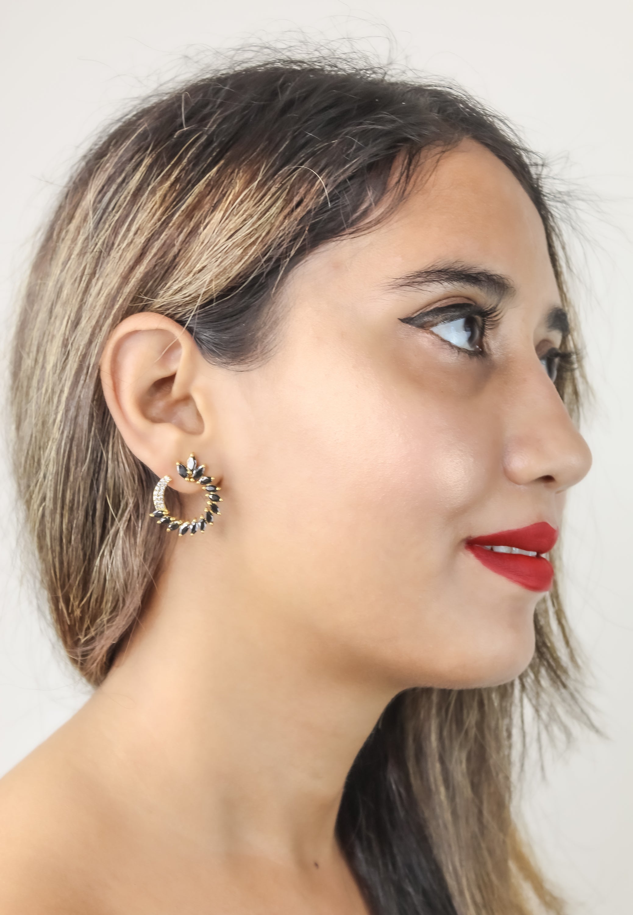 Colorful Golden Viper Earrings with Zirconia Stones - 18K Gold Plated, Lightweight Design, Pierced Ears | Bombay Sunset Sustainability Values Bijou Her