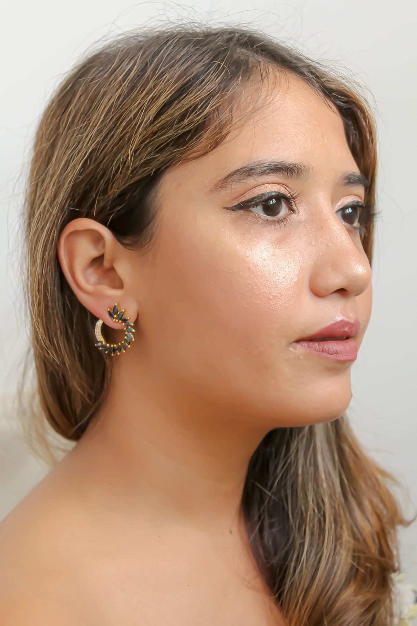 Colorful Golden Viper Earrings with Zirconia Stones - 18K Gold Plated, Lightweight Design, Pierced Ears | Bombay Sunset Sustainability Values Bijou Her