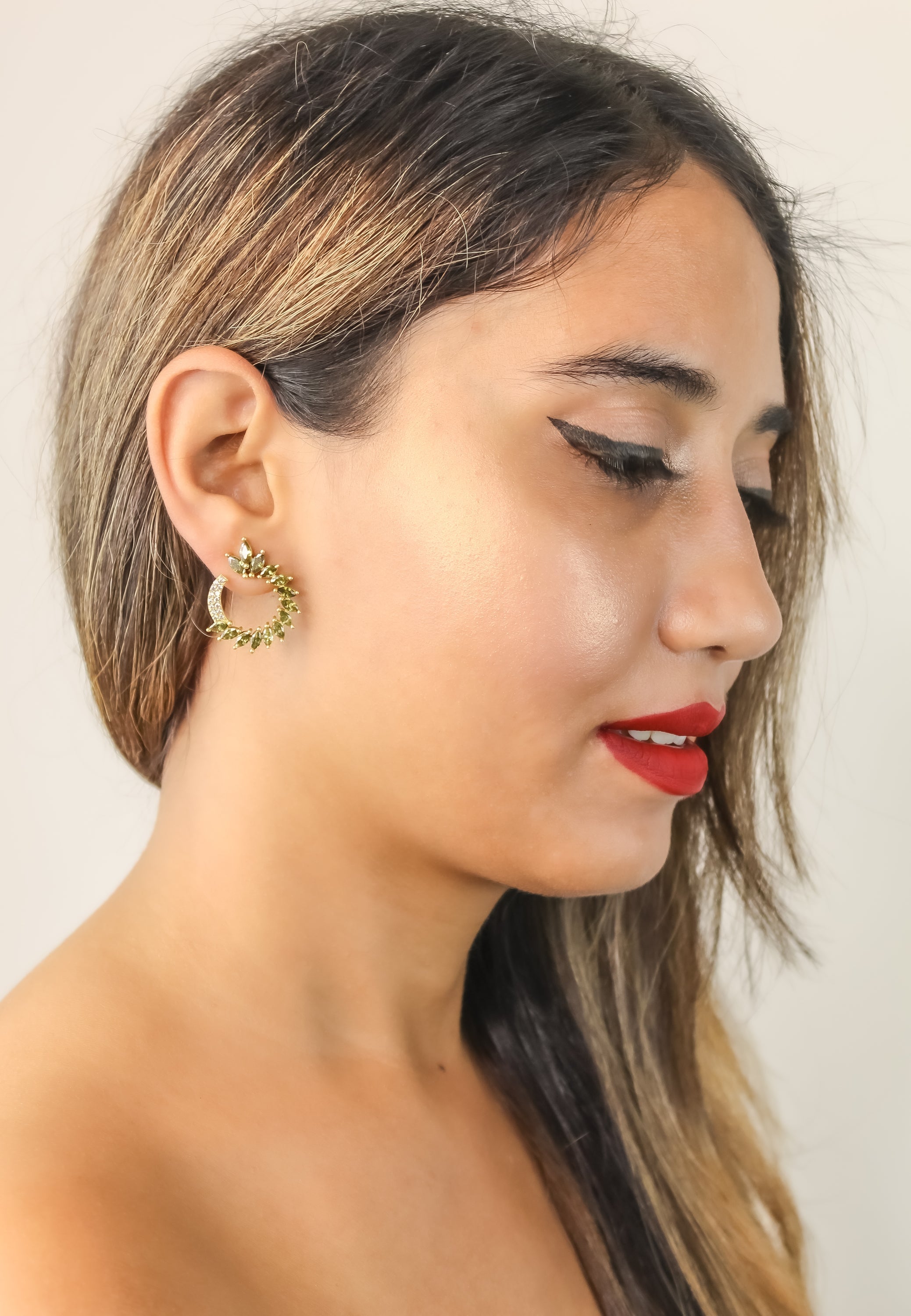 Colorful Golden Viper Earrings with Zirconia Stones - 18K Gold Plated, Lightweight Design, Pierced Ears | Bombay Sunset Sustainability Values Bijou Her