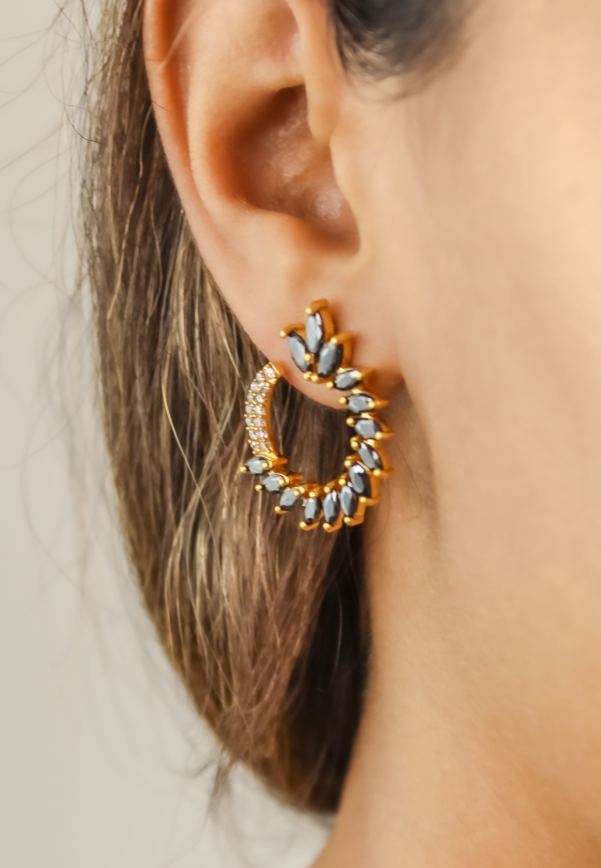 Colorful Golden Viper Earrings with Zirconia Stones - 18K Gold Plated, Lightweight Design, Pierced Ears | Bombay Sunset Sustainability Values Bijou Her