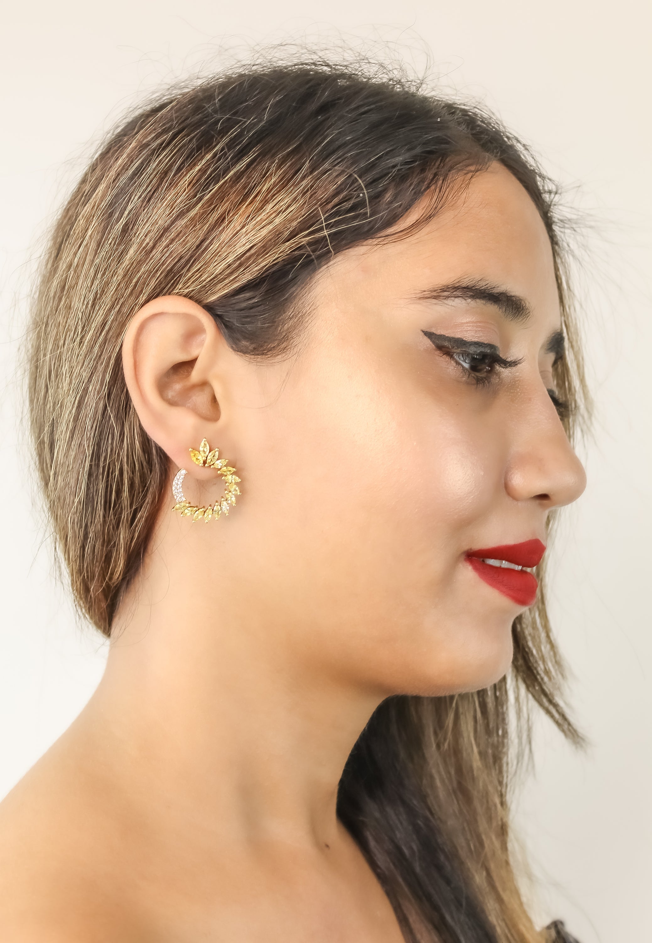 Colorful Golden Viper Earrings with Zirconia Stones - 18K Gold Plated, Lightweight Design, Pierced Ears | Bombay Sunset Sustainability Values Bijou Her