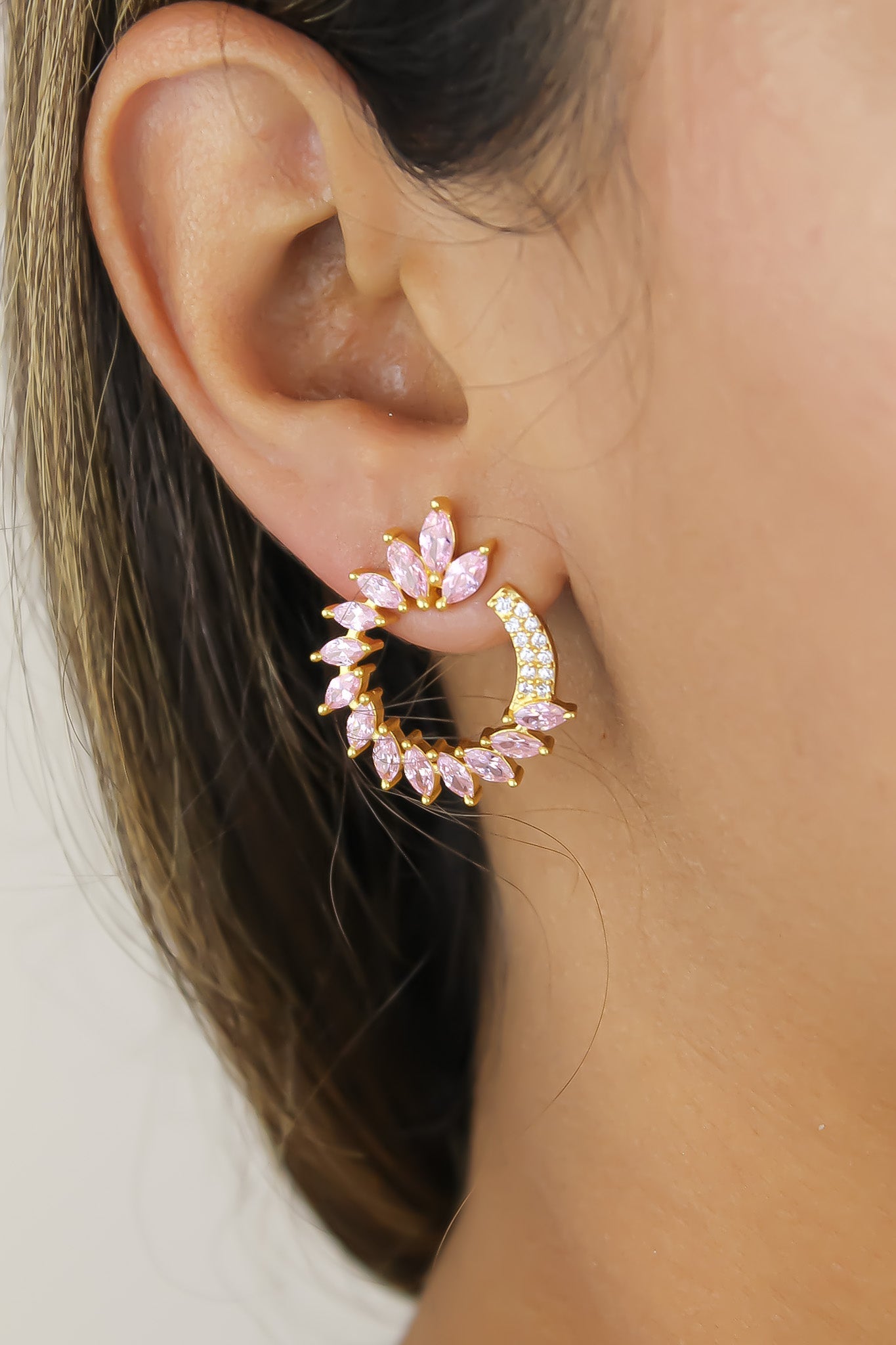 Colorful Golden Viper Earrings with Zirconia Stones - 18K Gold Plated, Lightweight Design, Pierced Ears | Bombay Sunset Sustainability Values Bijou Her