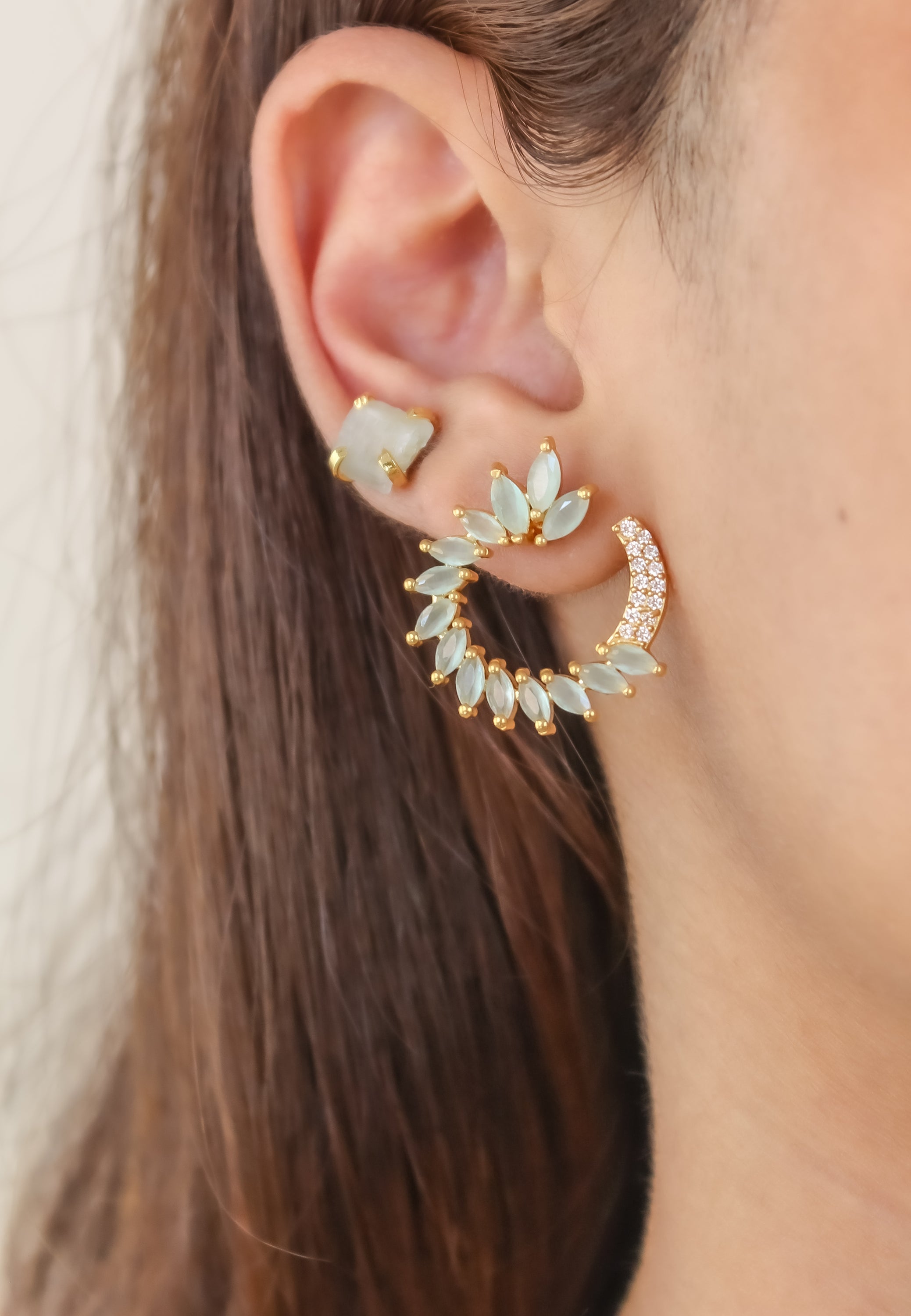 Colorful Golden Viper Earrings with Zirconia Stones - 18K Gold Plated, Lightweight Design, Pierced Ears | Bombay Sunset Sustainability Values Bijou Her