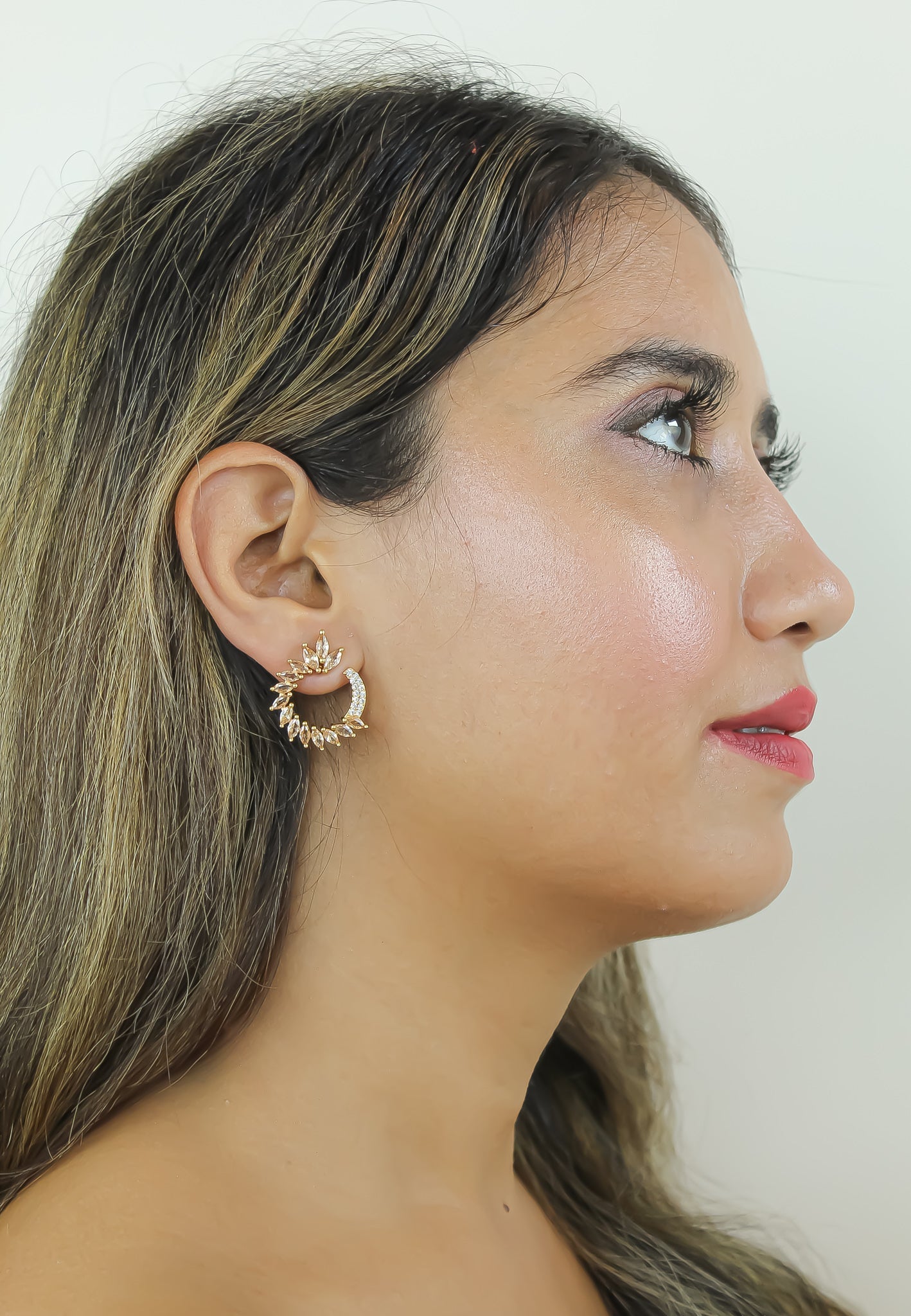 Colorful Golden Viper Earrings with Zirconia Stones - 18K Gold Plated, Lightweight Design, Pierced Ears | Bombay Sunset Sustainability Values Bijou Her