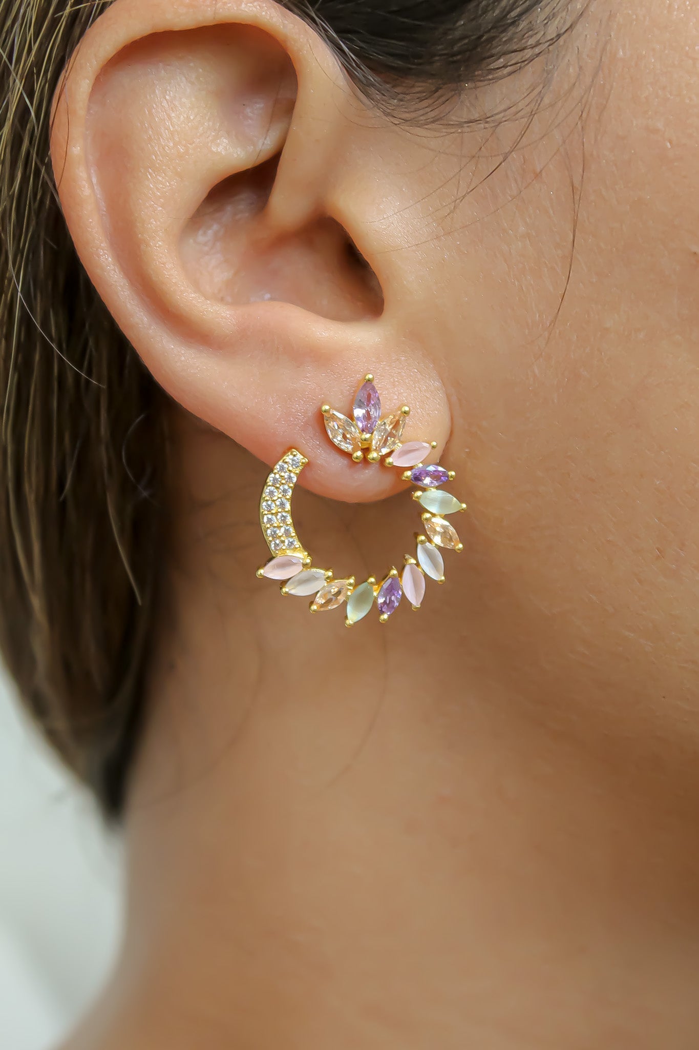 Colorful Golden Viper Earrings with Zirconia Stones - 18K Gold Plated, Lightweight Design, Pierced Ears | Bombay Sunset Sustainability Values Bijou Her