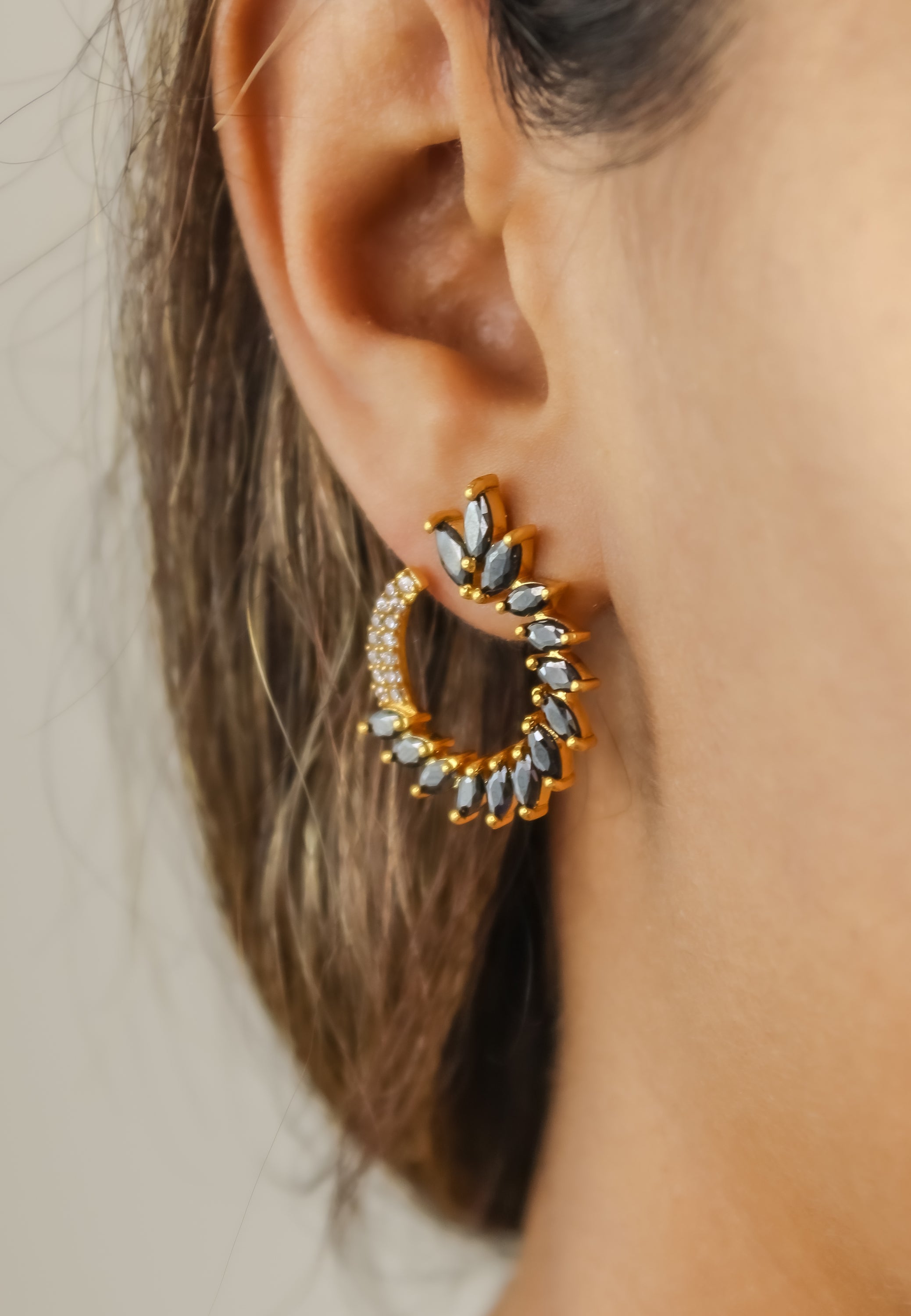 Colorful Golden Viper Earrings with Zirconia Stones - 18K Gold Plated, Lightweight Design, Pierced Ears | Bombay Sunset Sustainability Values Bijou Her