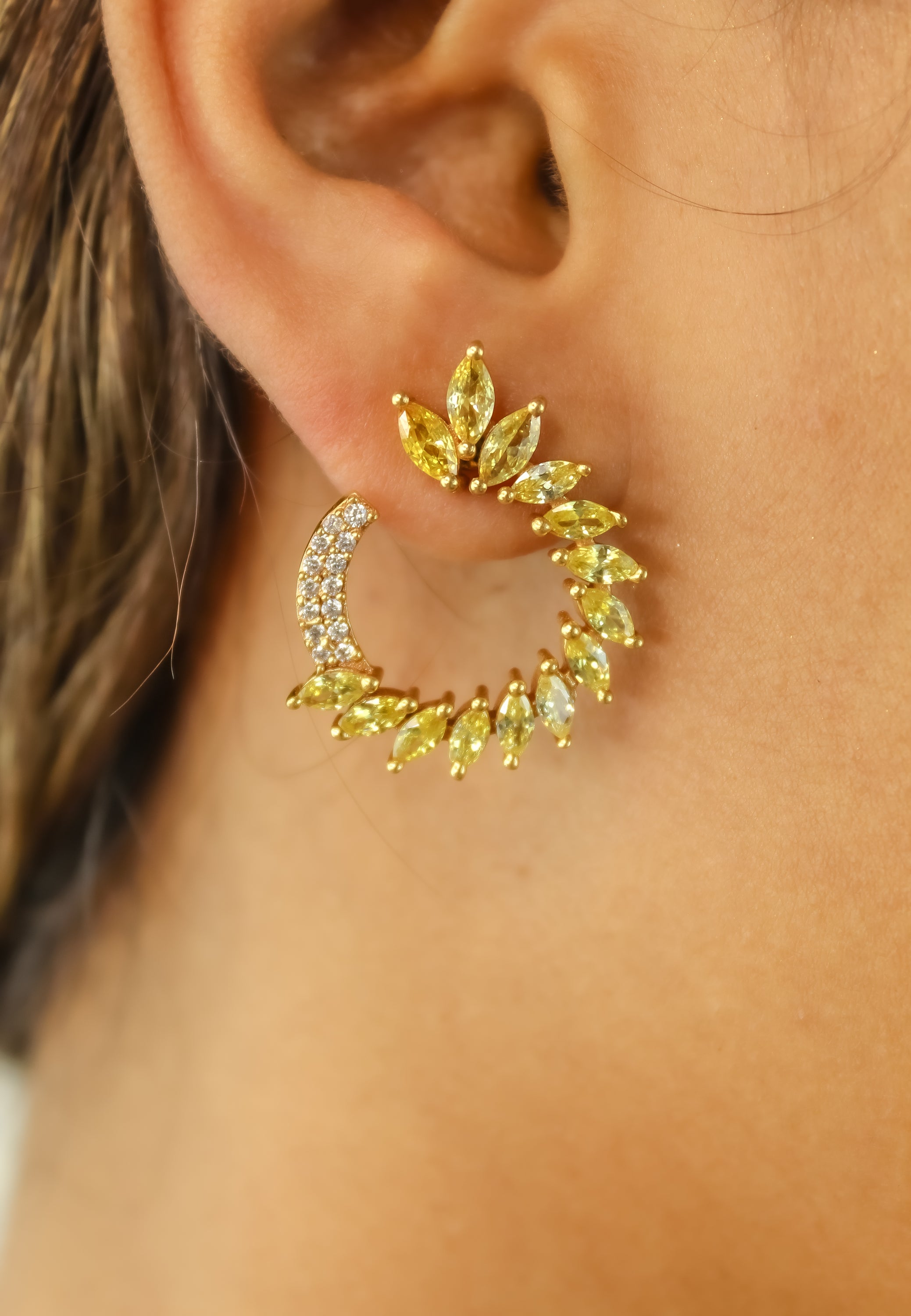 Colorful Golden Viper Earrings with Zirconia Stones - 18K Gold Plated, Lightweight Design, Pierced Ears | Bombay Sunset Sustainability Values Bijou Her