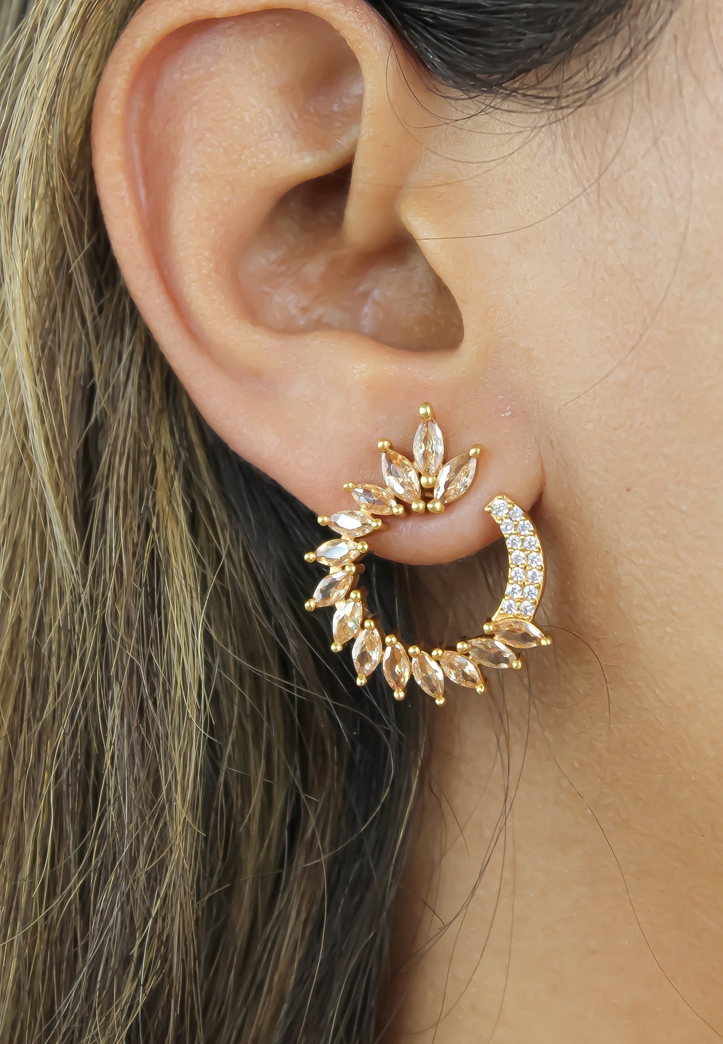 Colorful Golden Viper Earrings with Zirconia Stones - 18K Gold Plated, Lightweight Design, Pierced Ears | Bombay Sunset Sustainability Values Bijou Her