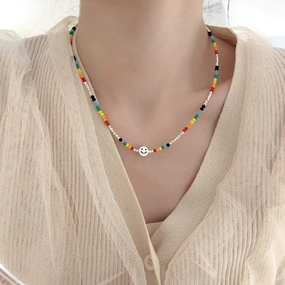 Colorful Happy Face Beaded Necklace for Summer Fashion and Gift Ideas Bijou Her