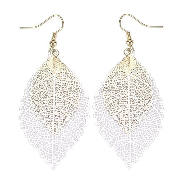 Colorful Leaf Dangle Earrings - Boho Style Jewelry in Zinc Alloy and Fabric, 2.2" Length Bijou Her