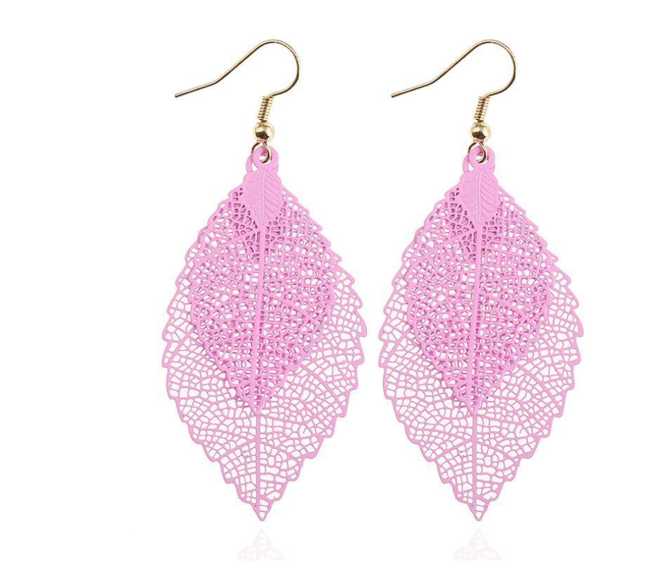 Colorful Leaf Dangle Earrings - Boho Style Jewelry in Zinc Alloy and Fabric, 2.2" Length Bijou Her