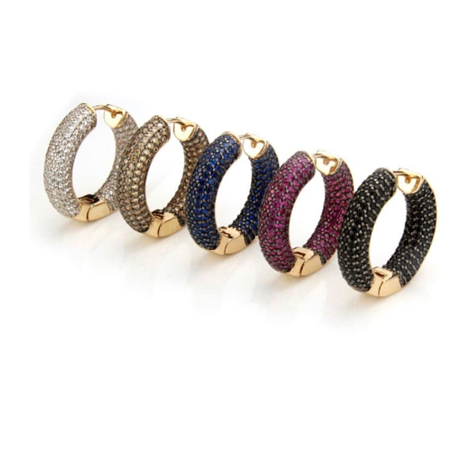 Colorful Rina Huggie Hoop Earrings - Brilliant Cut CZ Stones, Infinity Fit, Brass with 14K Gold Plating Bijou Her