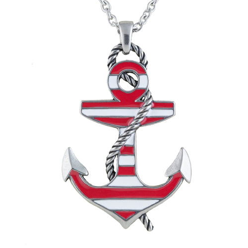 Colorful Striped Anchor Pendant Necklace - Stainless Steel Chain Included Bijou Her