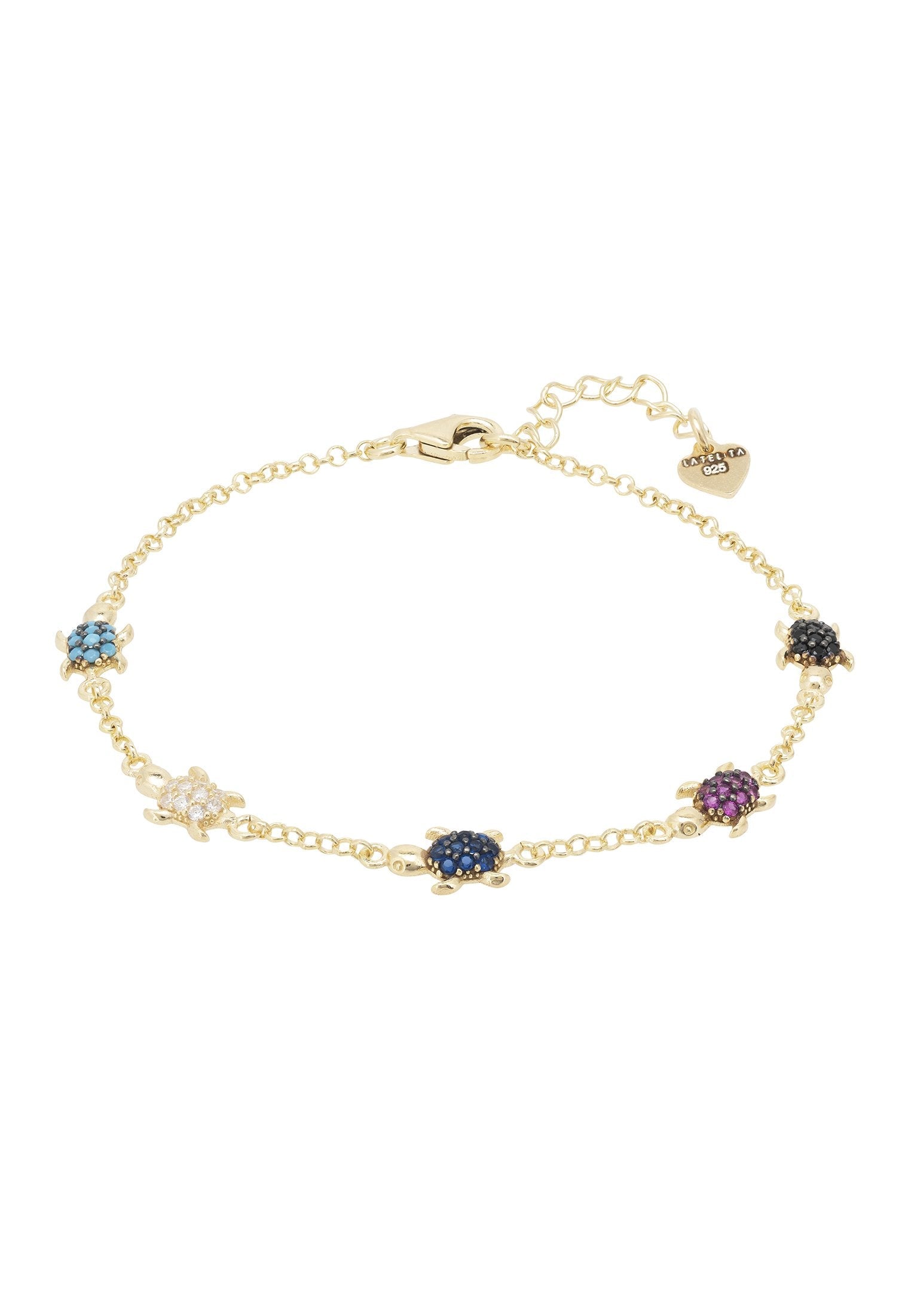 Colorful Turtle Bracelet with Zirconia Stones - Symbol of Good Fortune and Longevity, Sterling Silver and Gold Plated Jewelry for Women Bijou Her