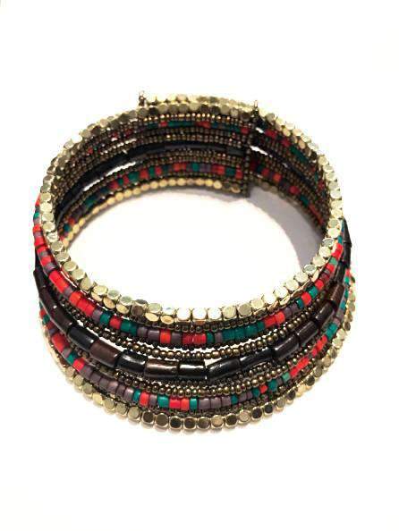 Colorful Two-Toned Pharaoh's Beaded Choker Necklace Bijou Her