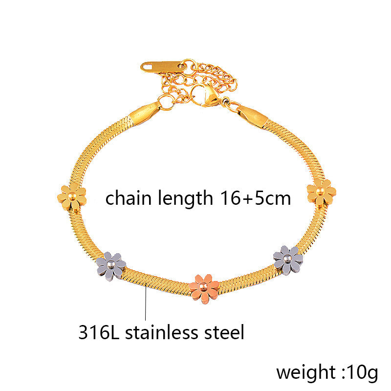 Colorless Titanium Steel Daisy Flower Bracelet Bijou Her