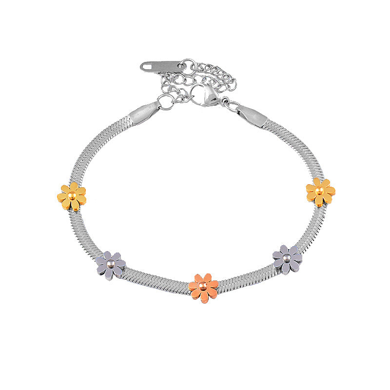 Colorless Titanium Steel Daisy Flower Bracelet Bijou Her