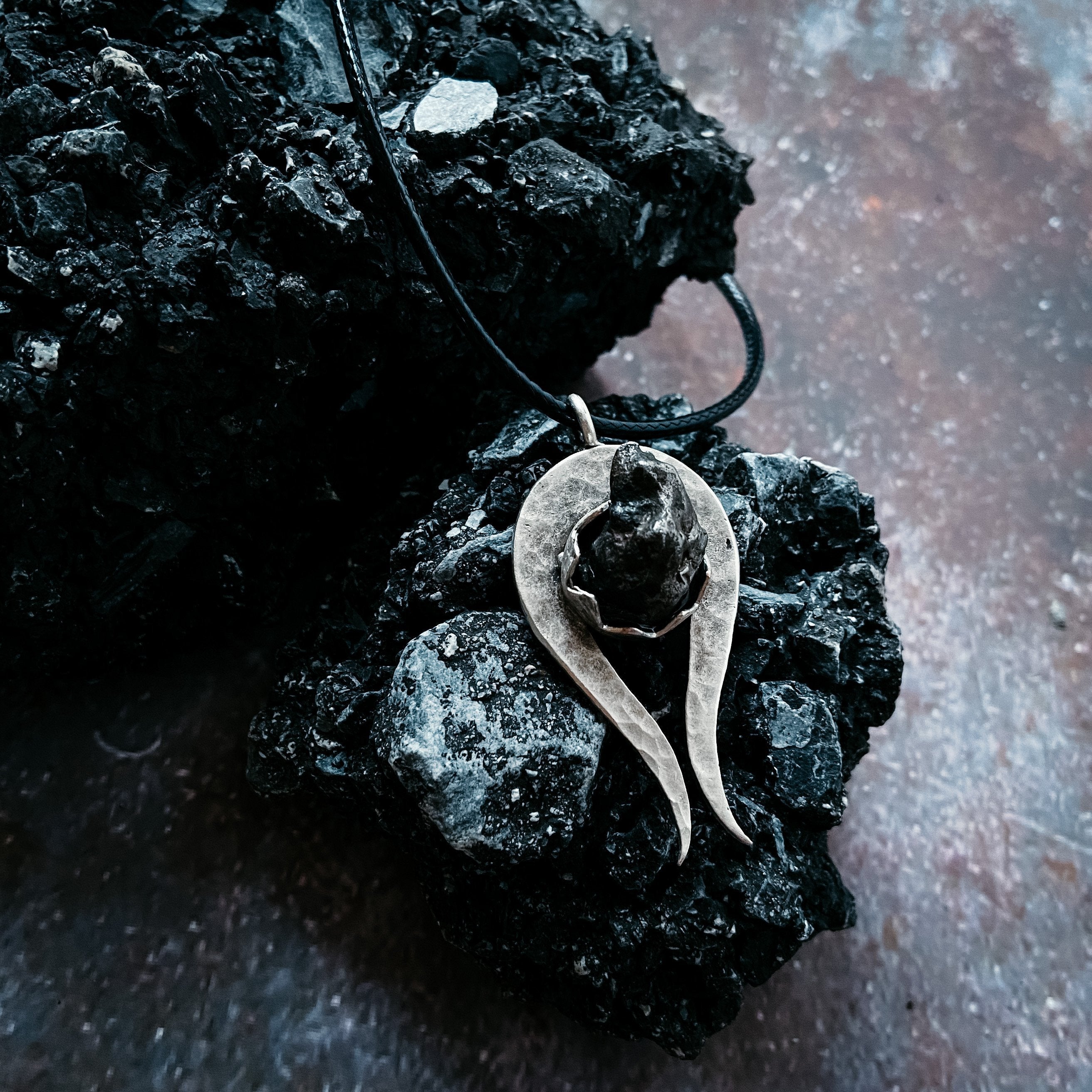 Comet Necklace with Authentic Meteorite - Chunky Silver Pendant on Leather or Metal Chain, Unisex Gift for Science and Space Enthusiasts Bijou Her