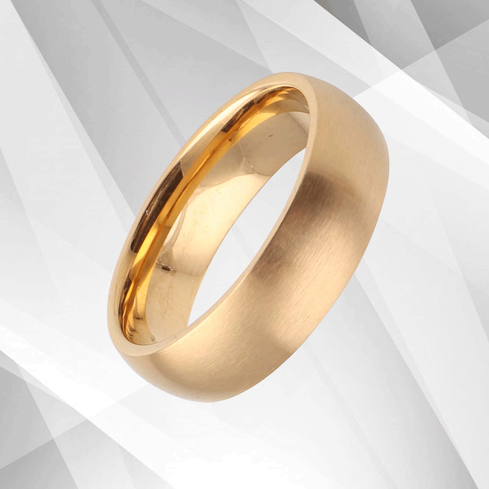 Contemporary Men's Titanium Wedding Band Ring - 18Ct Yellow Gold Plated, 7mm Wide D-Shape Comfort Fit, Handmade Bijou Her