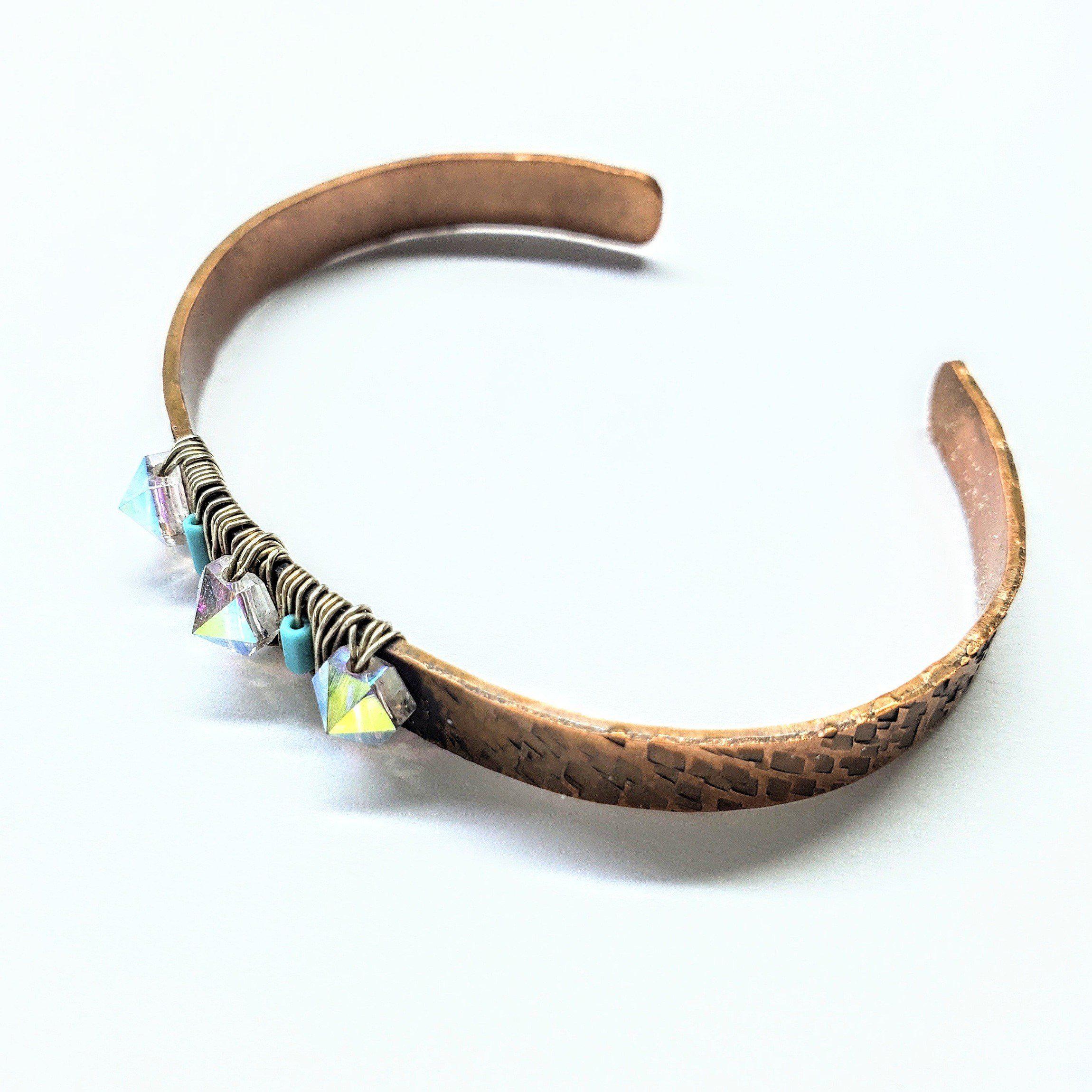 Copper Cuff with Swarovski Crystal Spike Beads and Turquoise Gemstones Bijou Her