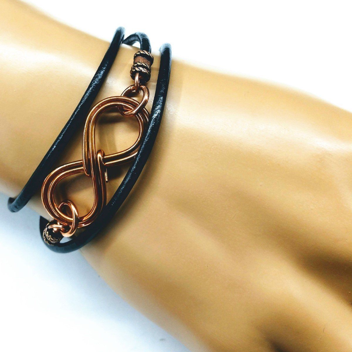 Copper Double Infinity Leather Wrap Bracelet for Men and Women - Handcrafted in Montana Bijou Her