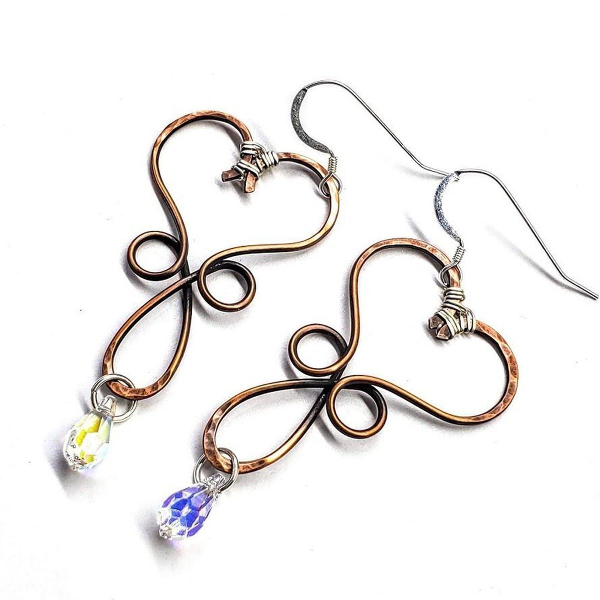 Copper Heart Crystal Teardrop Earrings - Handmade Montana Jewelry with Swarovski Crystals Bijou Her