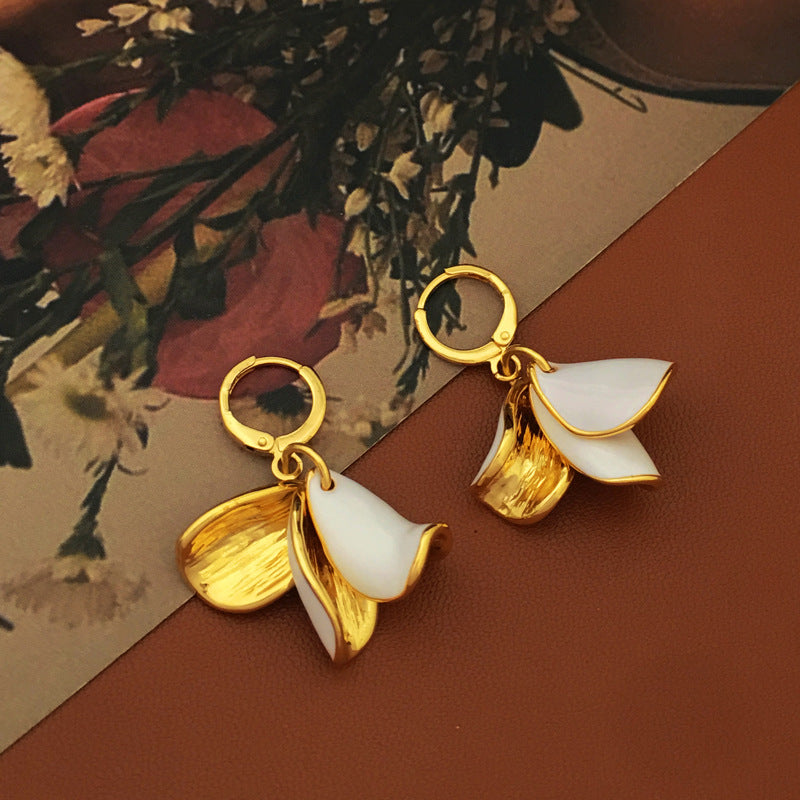 Copper Plated Real Gold Temperament Petal Fringed Earrings Bijou Her