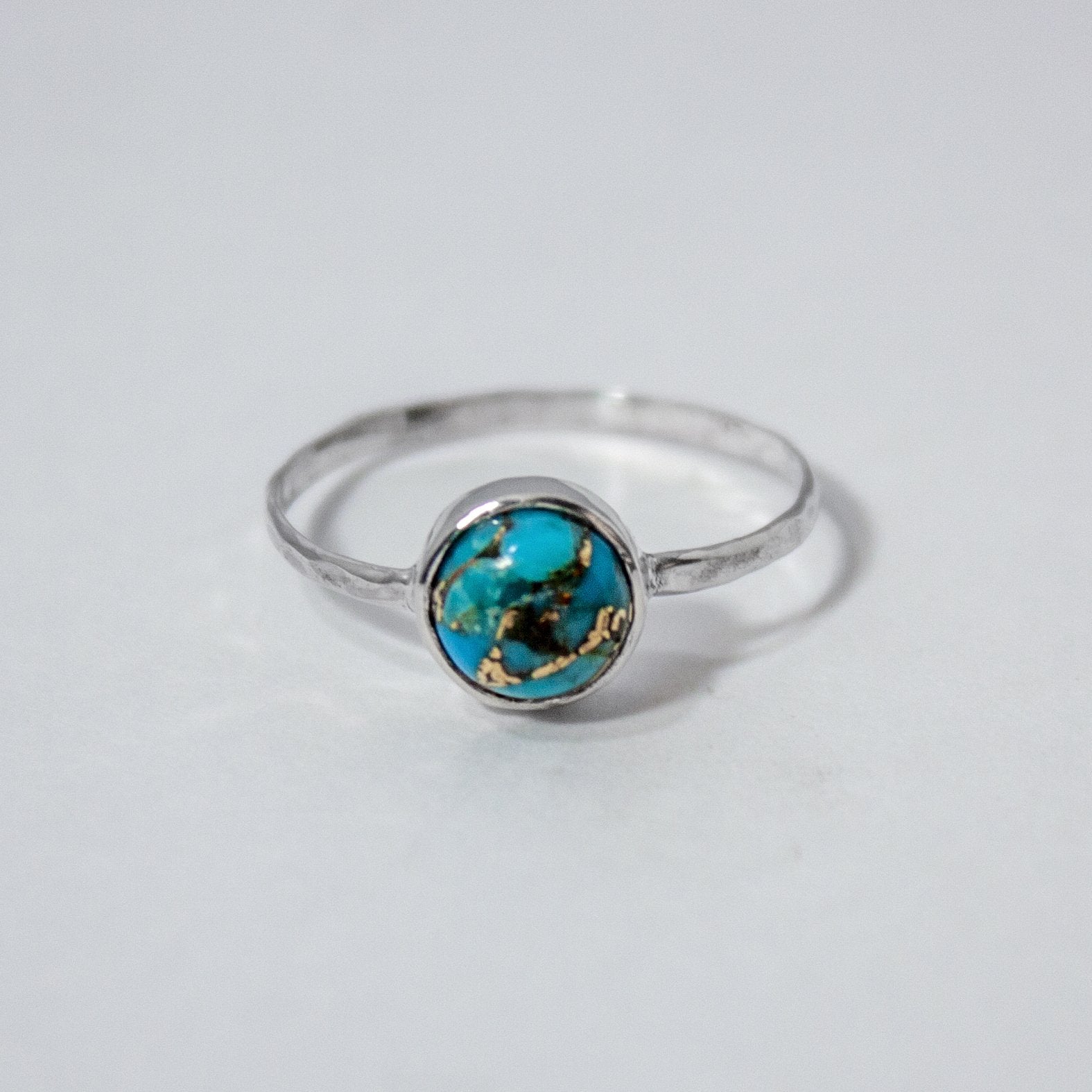 Copper Turquoise Bezel Ring in Sterling Silver - Minimal and Dainty Bijou Her