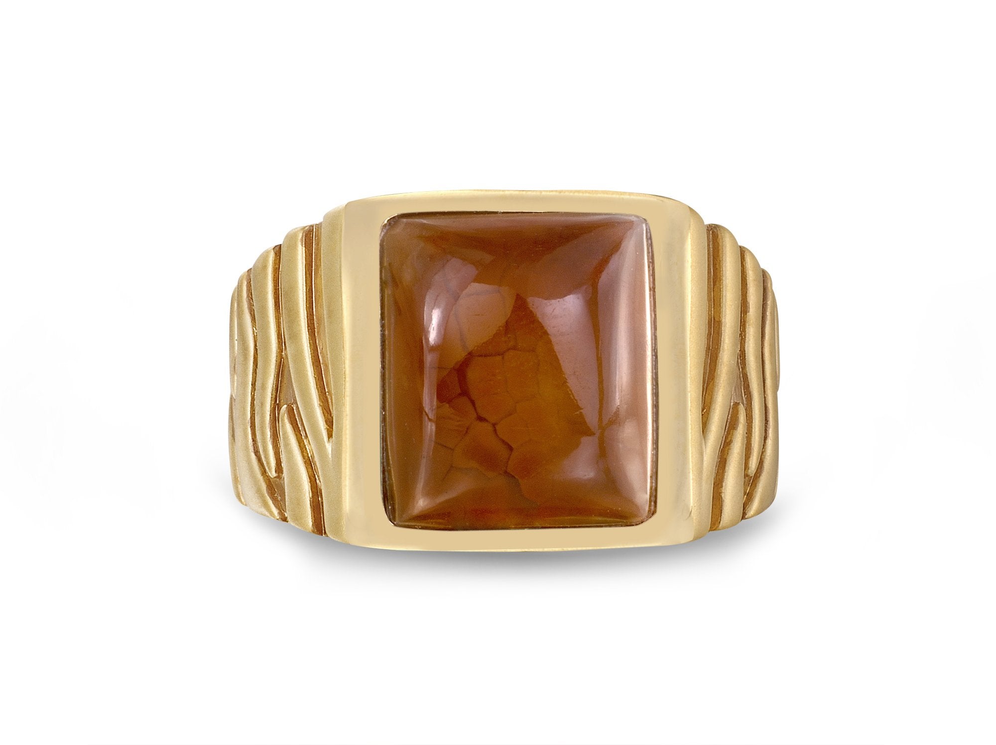 Cracked Agate Stone Signet Ring in Brown Rhodium & 14K Gold: LMJ Origin Collection Bijou Her