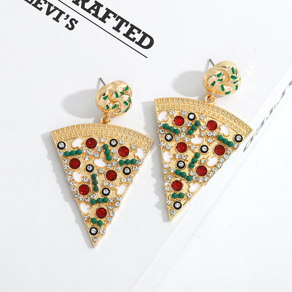 Creative Design Exquisite Pizza Eardrops Diamond Stud Earrings Bijou Her