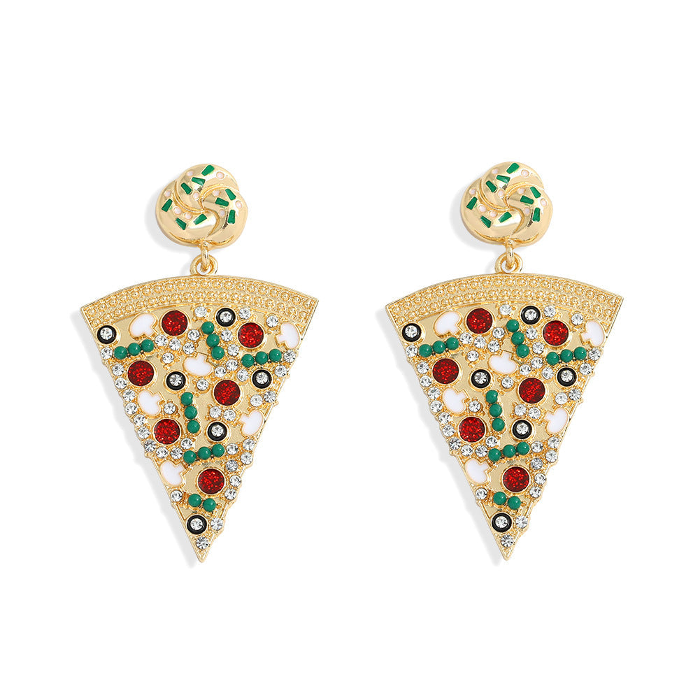 Creative Design Exquisite Pizza Eardrops Diamond Stud Earrings Bijou Her
