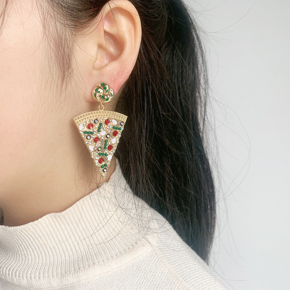 Creative Design Exquisite Pizza Eardrops Diamond Stud Earrings Bijou Her