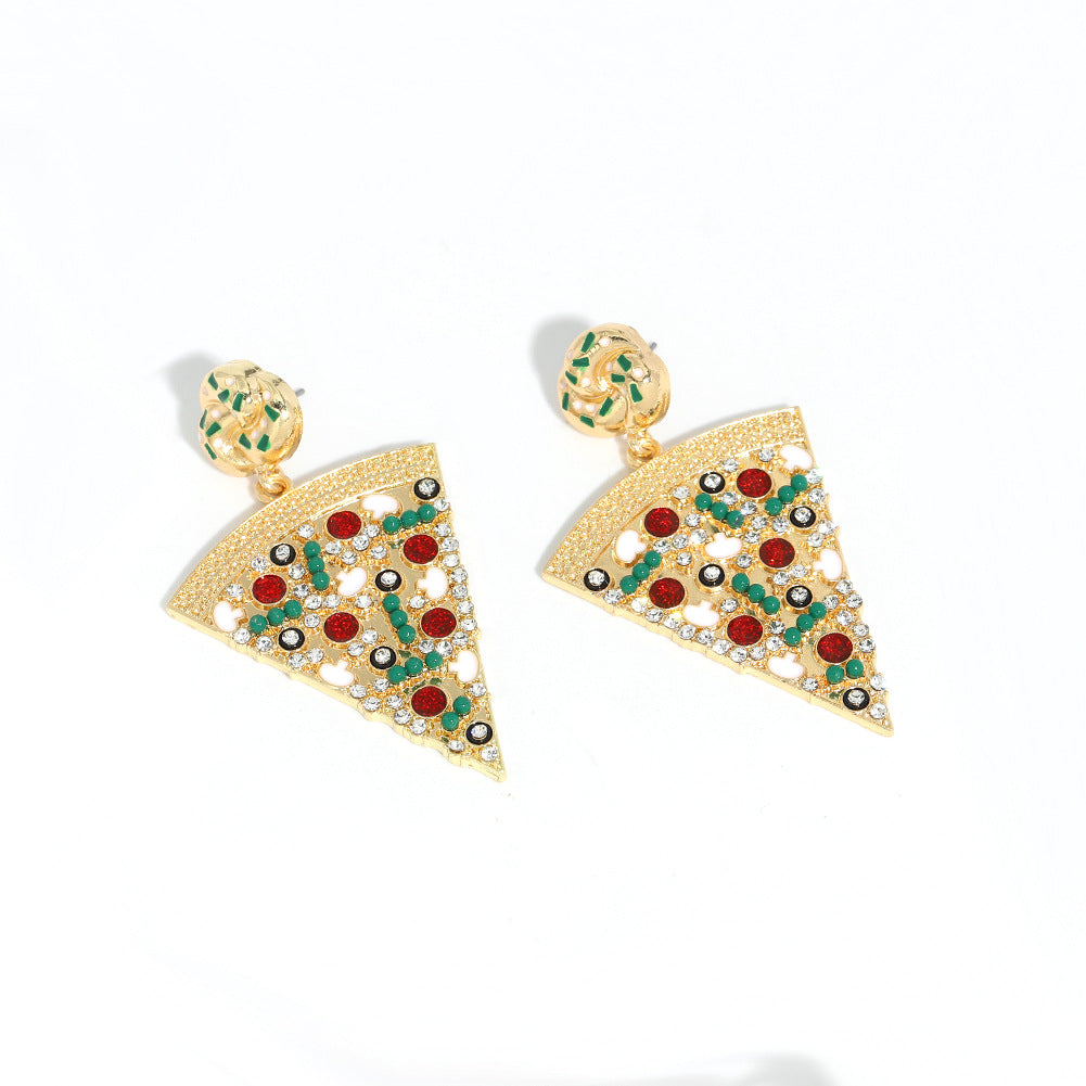 Creative Design Exquisite Pizza Eardrops Diamond Stud Earrings Bijou Her